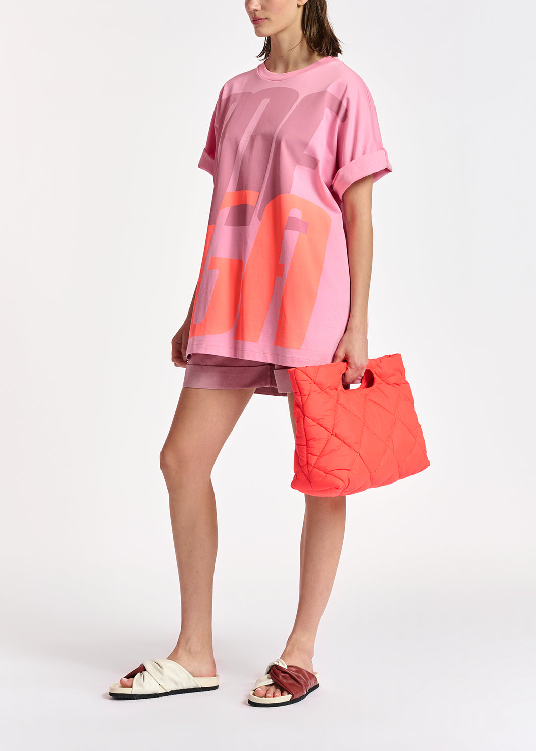 Pink oversized organic cotton-jersey 'mega' t-shirt RE—SSENTIEL | Essentiel second hand