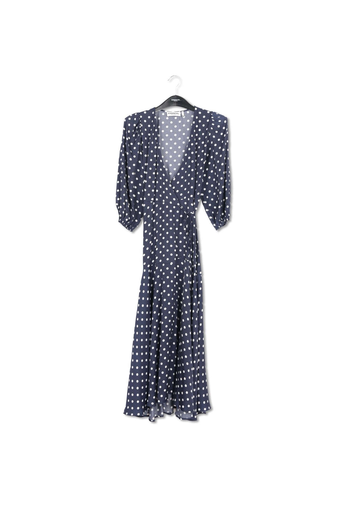 Dark blue polka dot wrap maxi dress RE—SSENTIEL | Essentiel second hand