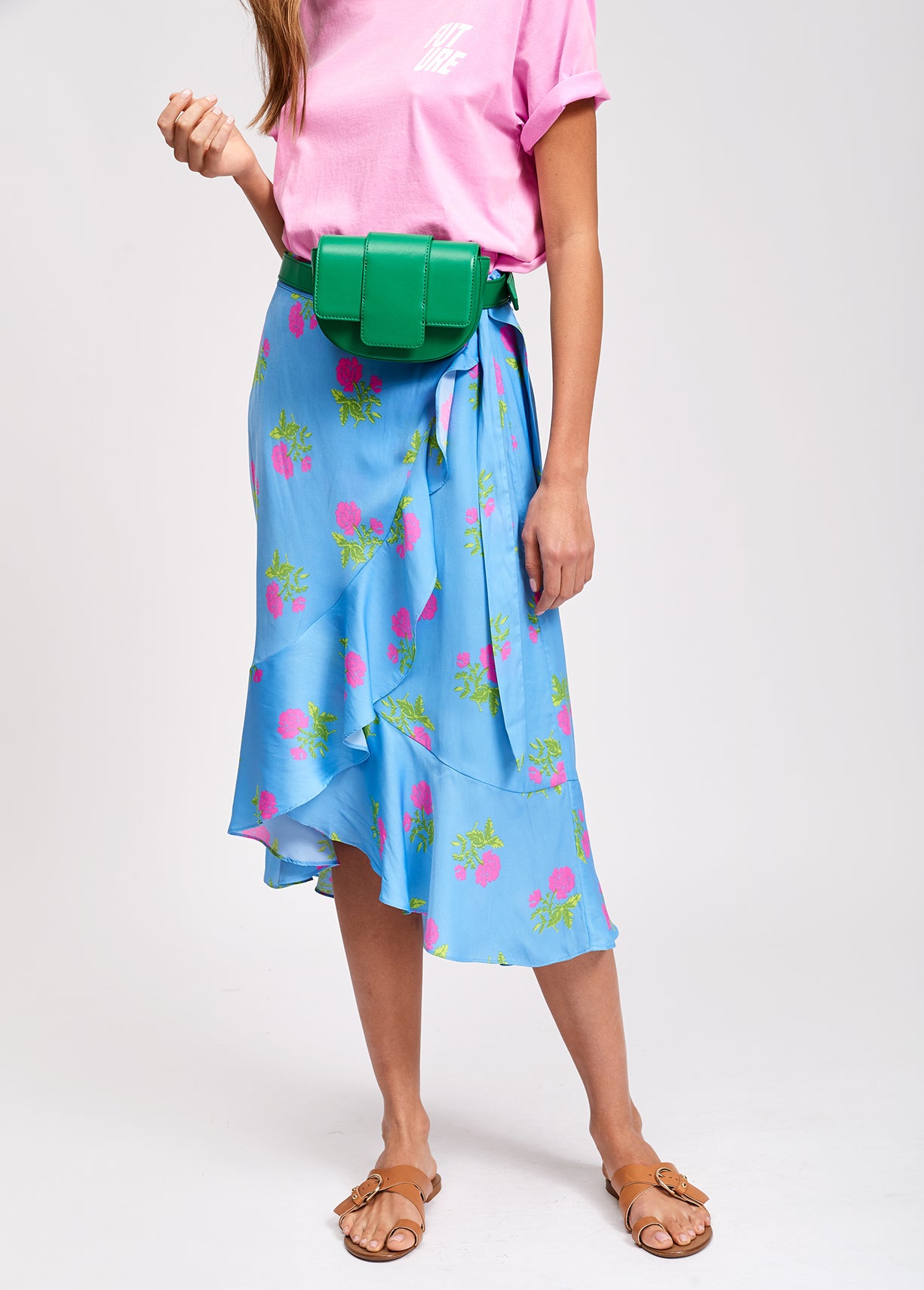 Blue floral print ruffled skirt RE—SSENTIEL | Essentiel second hand