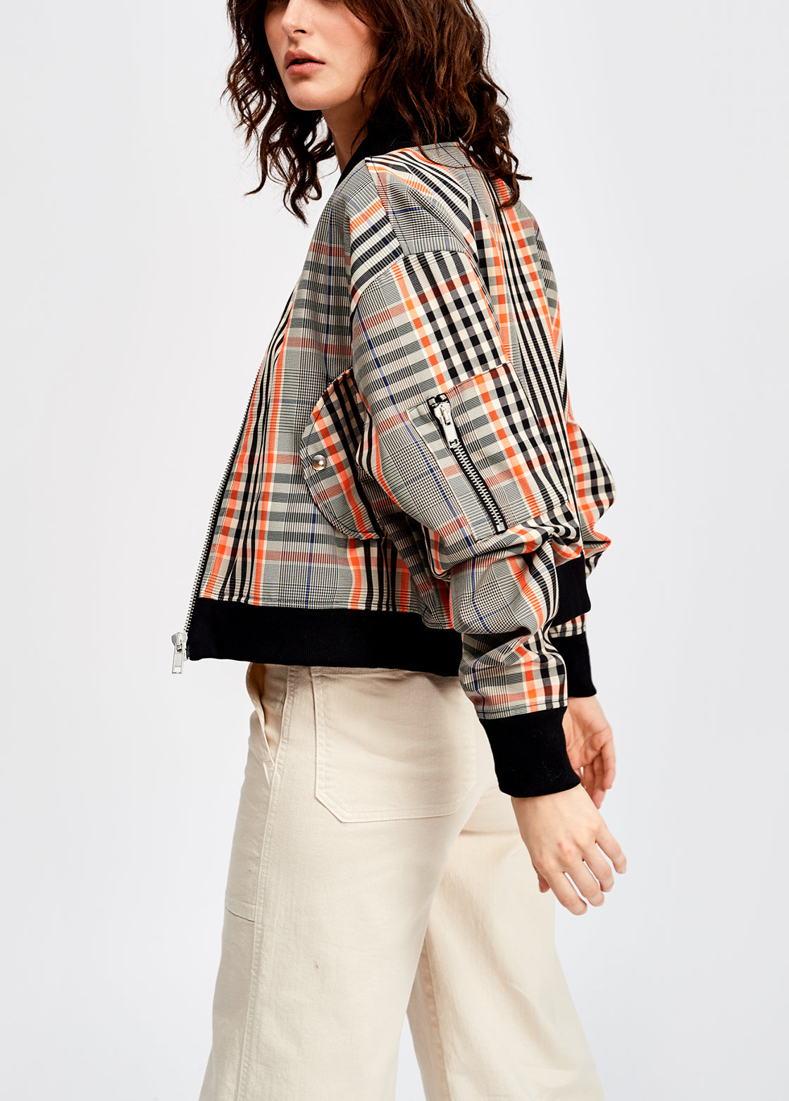 Black and orange plaid bomber jacket RE—SSENTIEL | Essentiel second hand