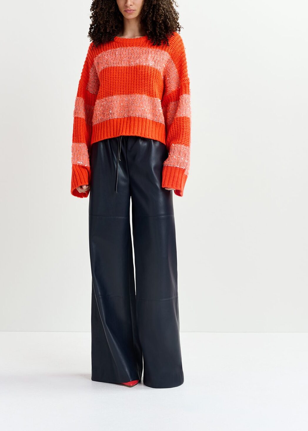 Orange knit sweater with sequin-embellished stripes RE—SSENTIEL | Essentiel second hand