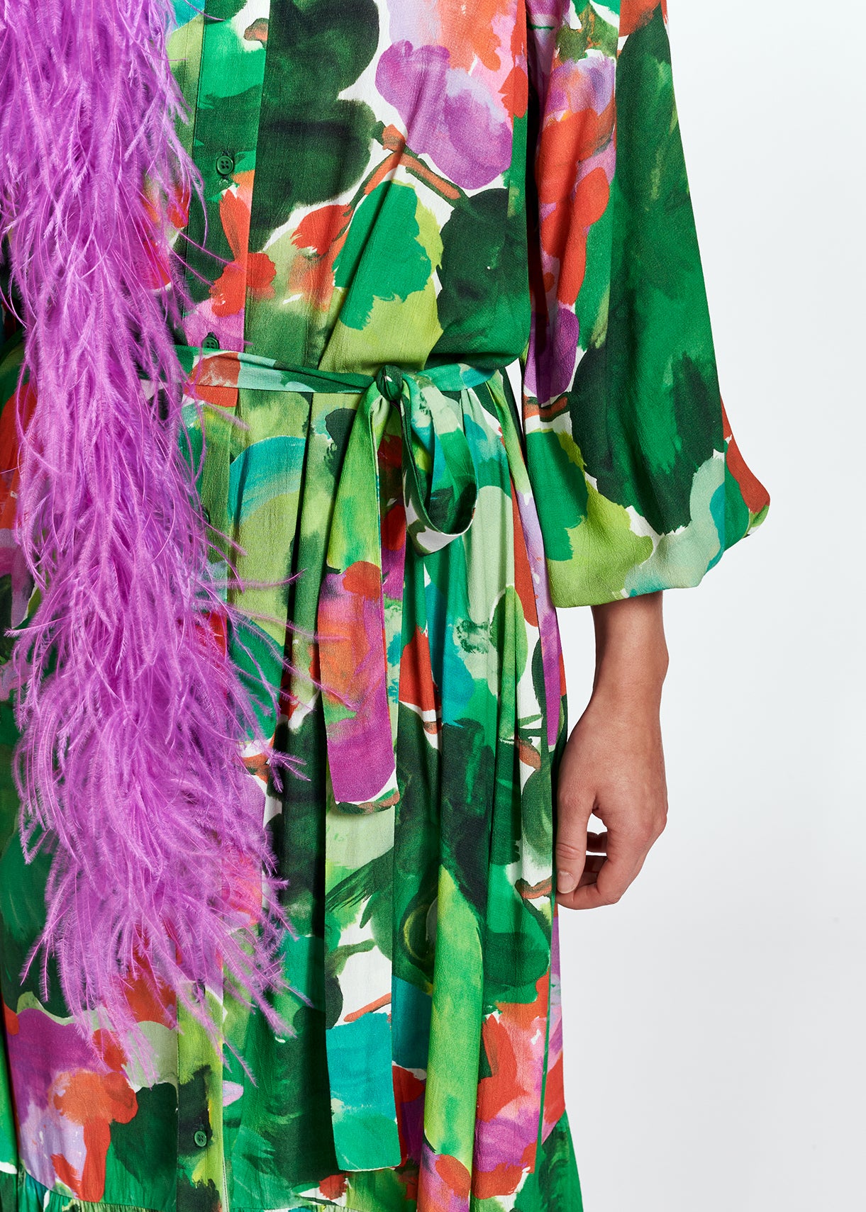 Green watercolor print maxi-length shirt dress RE—SSENTIEL | Essentiel second hand