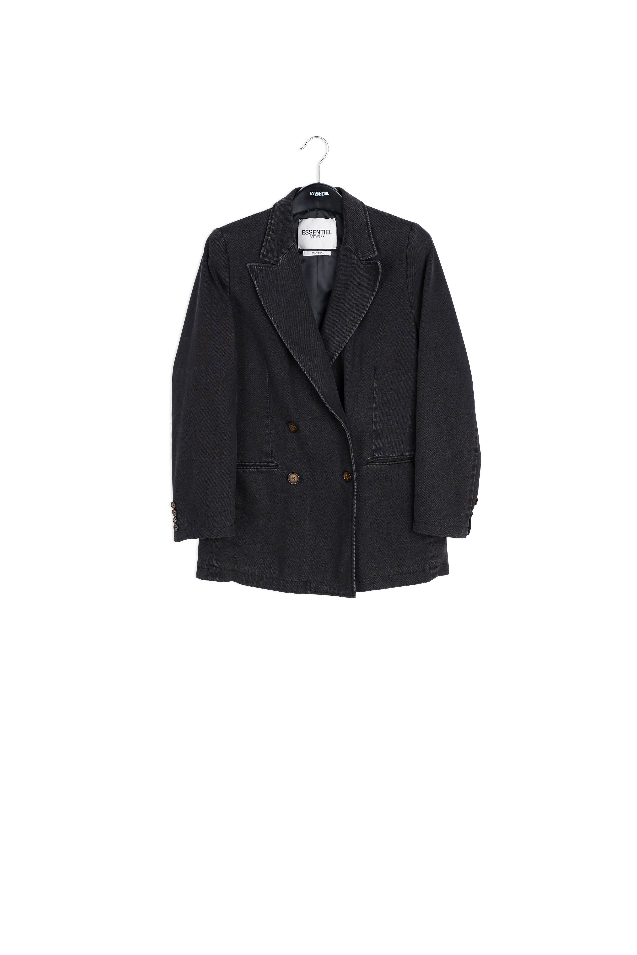 Black double-breasted denim blazer RE—SSENTIEL | Essentiel second hand