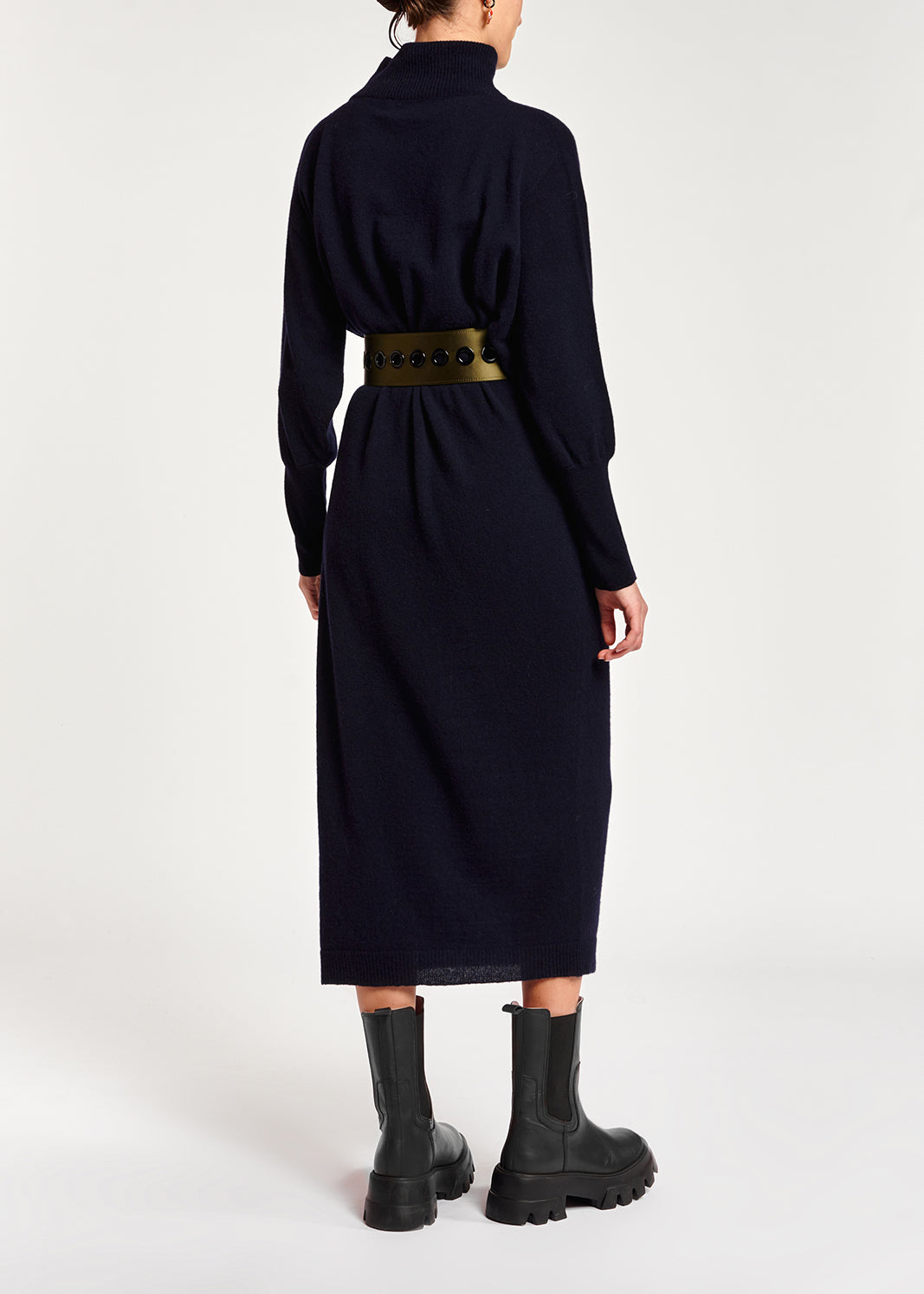 Dark blue midi-length merino wool blend knit dress RE—SSENTIEL | Essentiel second hand