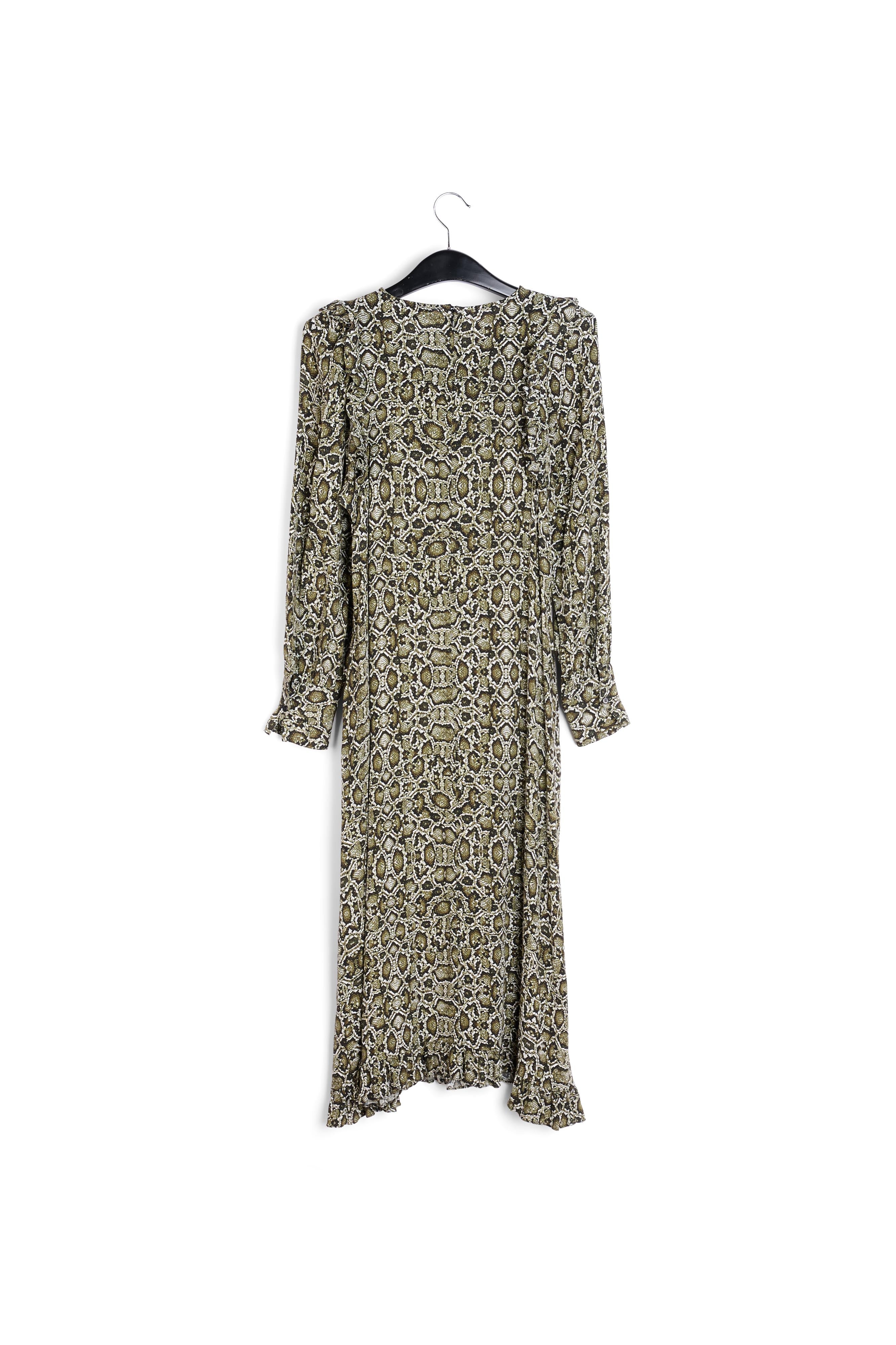 Kakigroene midi-jurk met slangenprint RE—SSENTIEL | Essentiel second hand