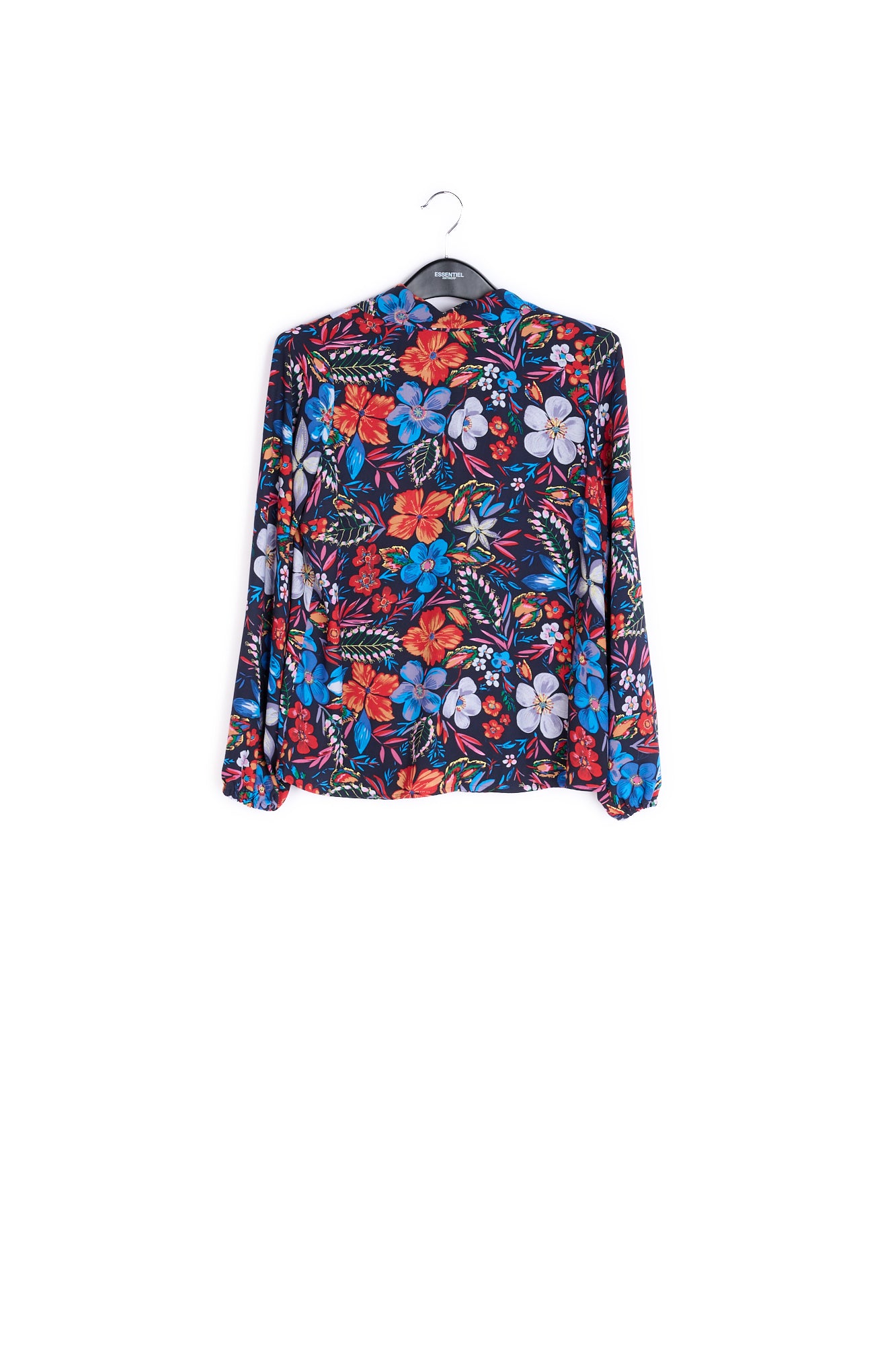 Dark blue floral pussy bow shirt RE—SSENTIEL | Essentiel second hand