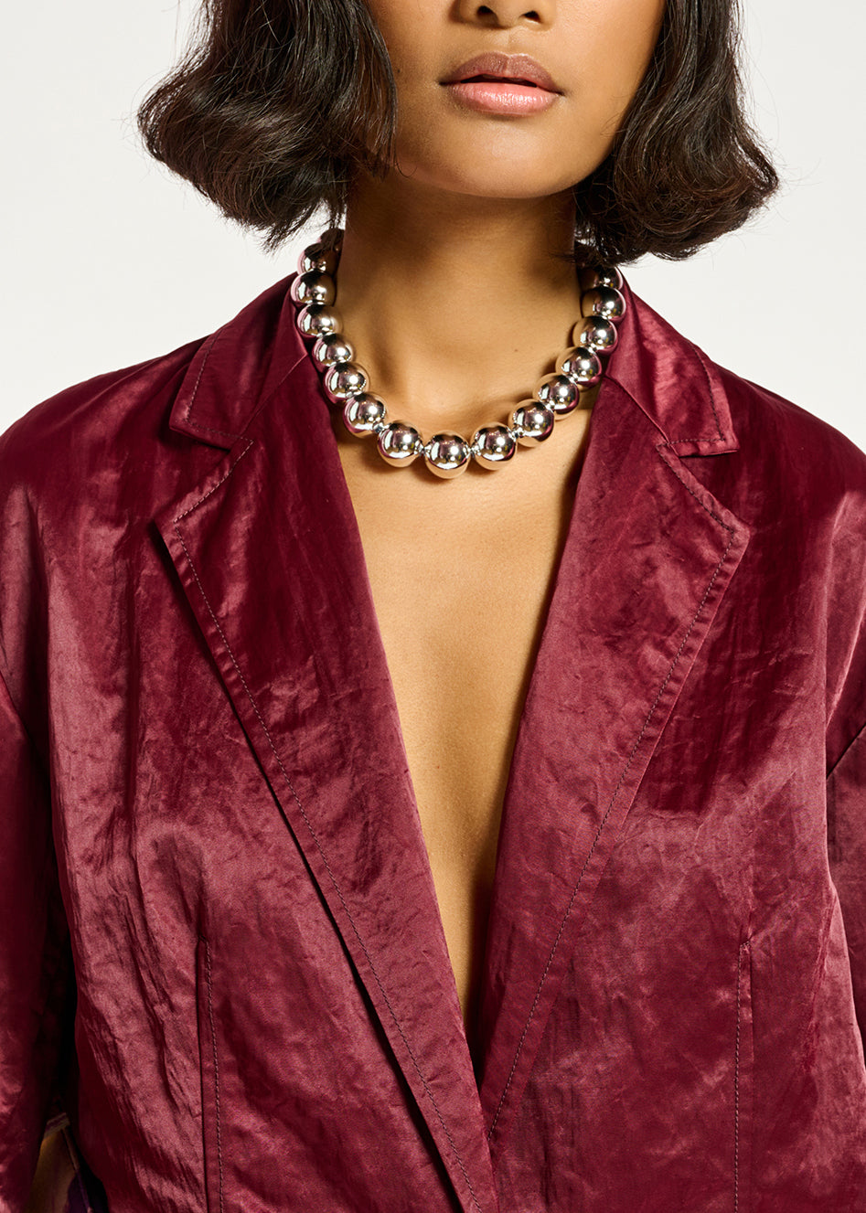 Blazer droit en satin bordeaux RE—SSENTIEL | Essentiel second hand