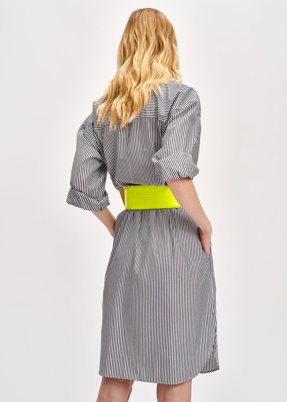 Grey and off-white striped cotton shirt dress RE—SSENTIEL | Essentiel second hand