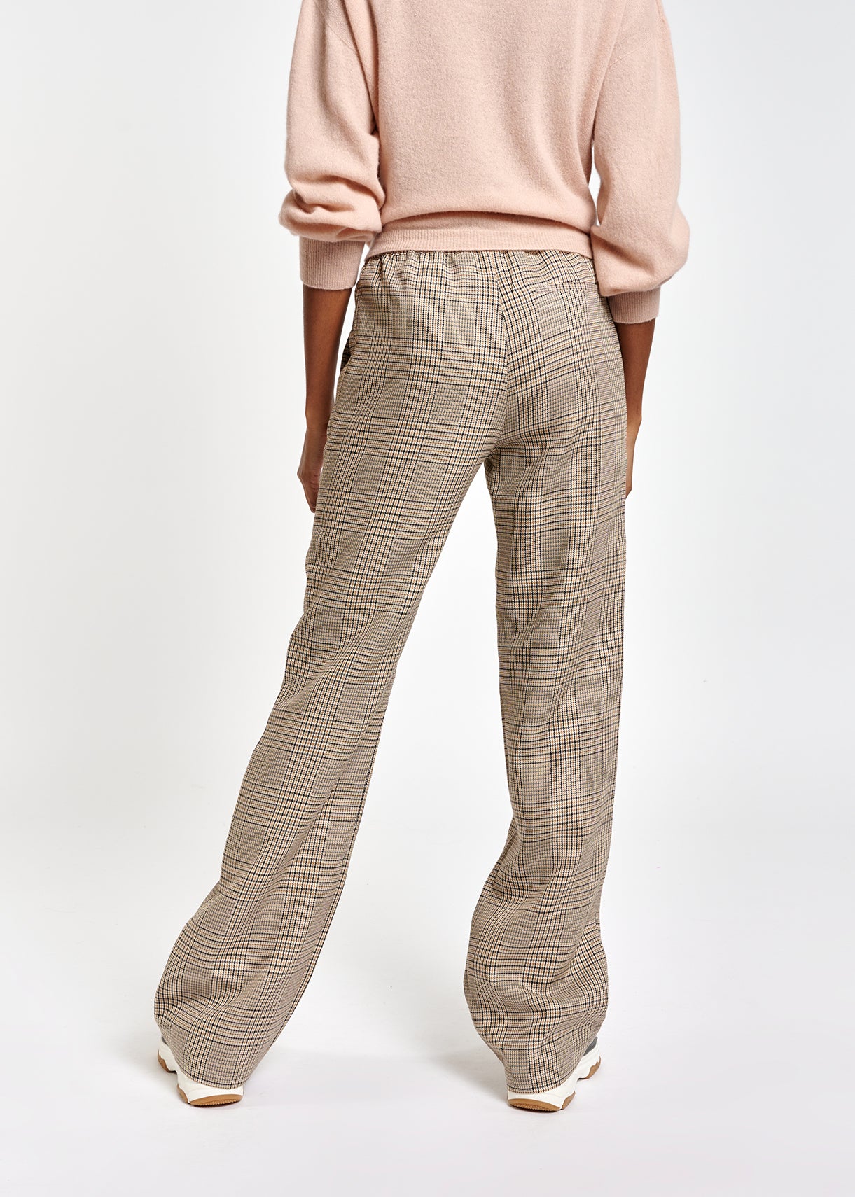 Beige geruite broek met wijde pijpen RE—SSENTIEL | Essentiel second hand