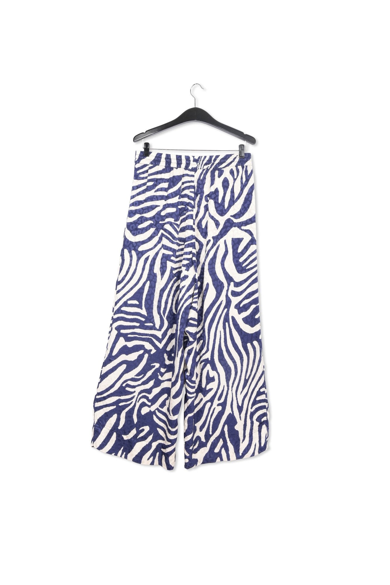 Navy blue and off-white zebra-print wide-leg pants RE—SSENTIEL | Essentiel second hand