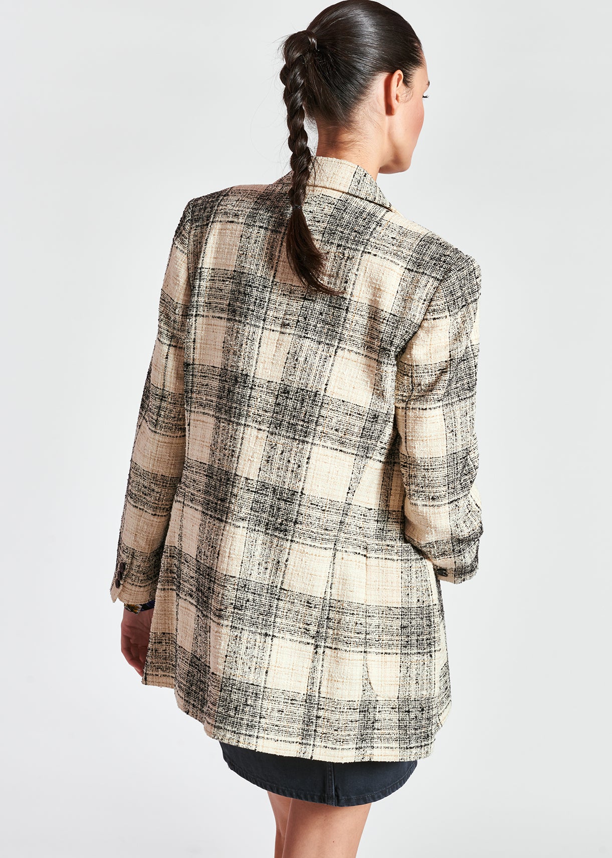 Off-white oversized checked tweed blazer RE—SSENTIEL | Essentiel second hand