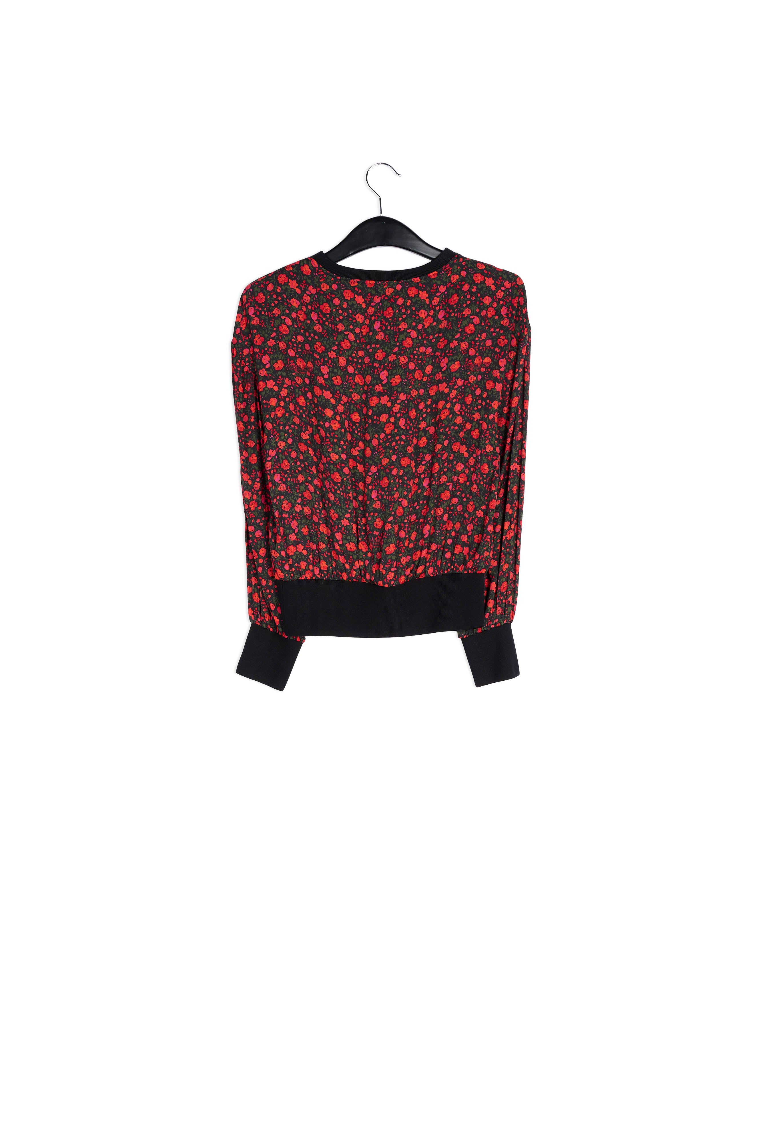 Black and red print top with contrast ribs RE—SSENTIEL | Essentiel second hand