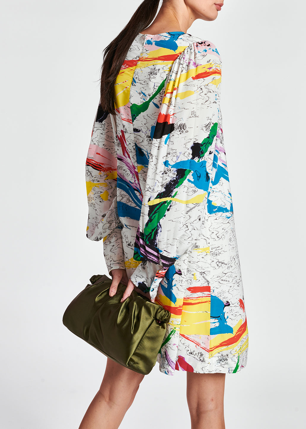 Gebroken witte mini-jurk met kleurrijke verfstrepen RE—SSENTIEL | Essentiel second hand