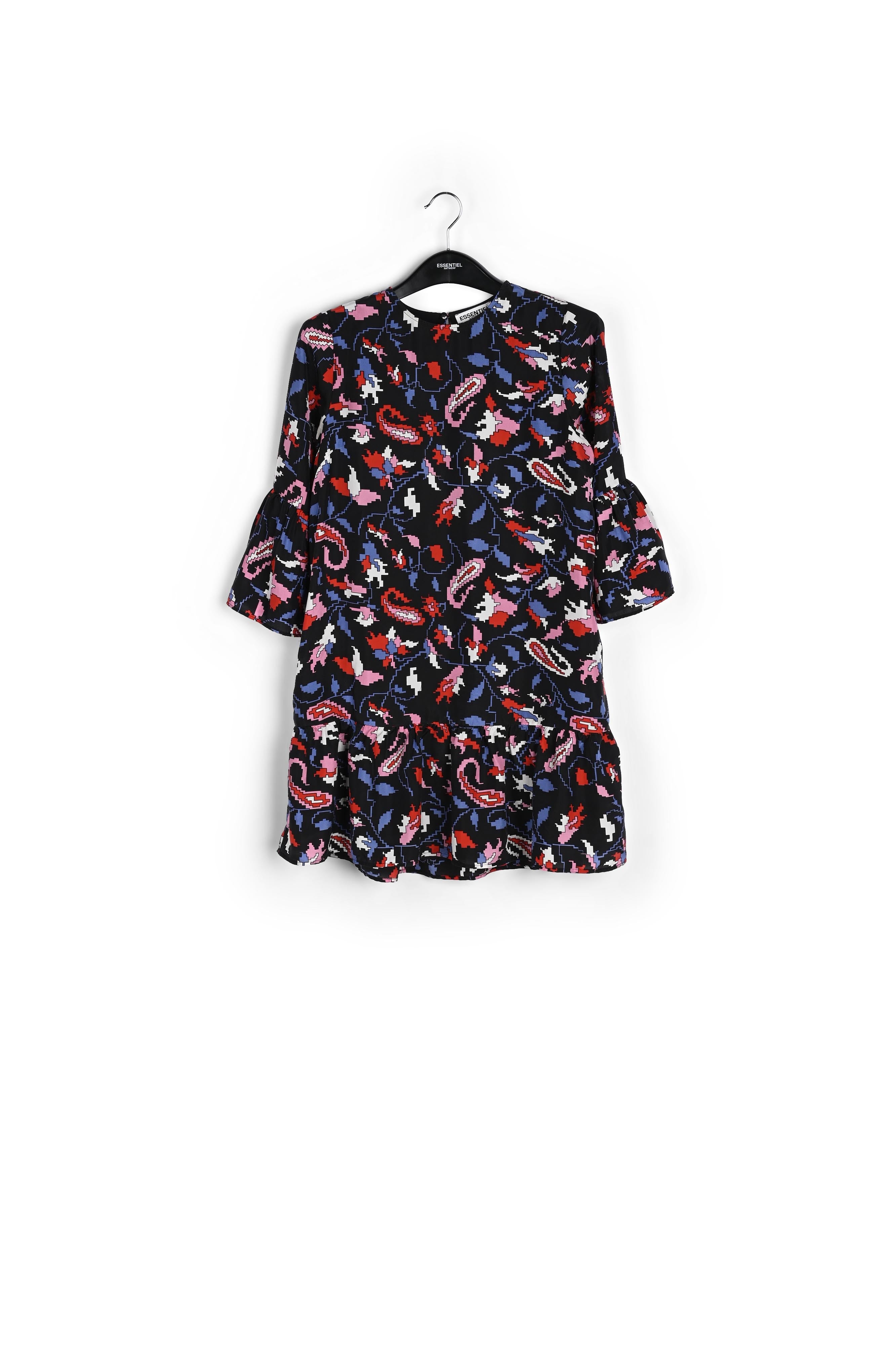 Bruine zijden gebloemde mini-jurk RE—SSENTIEL | Essentiel second hand