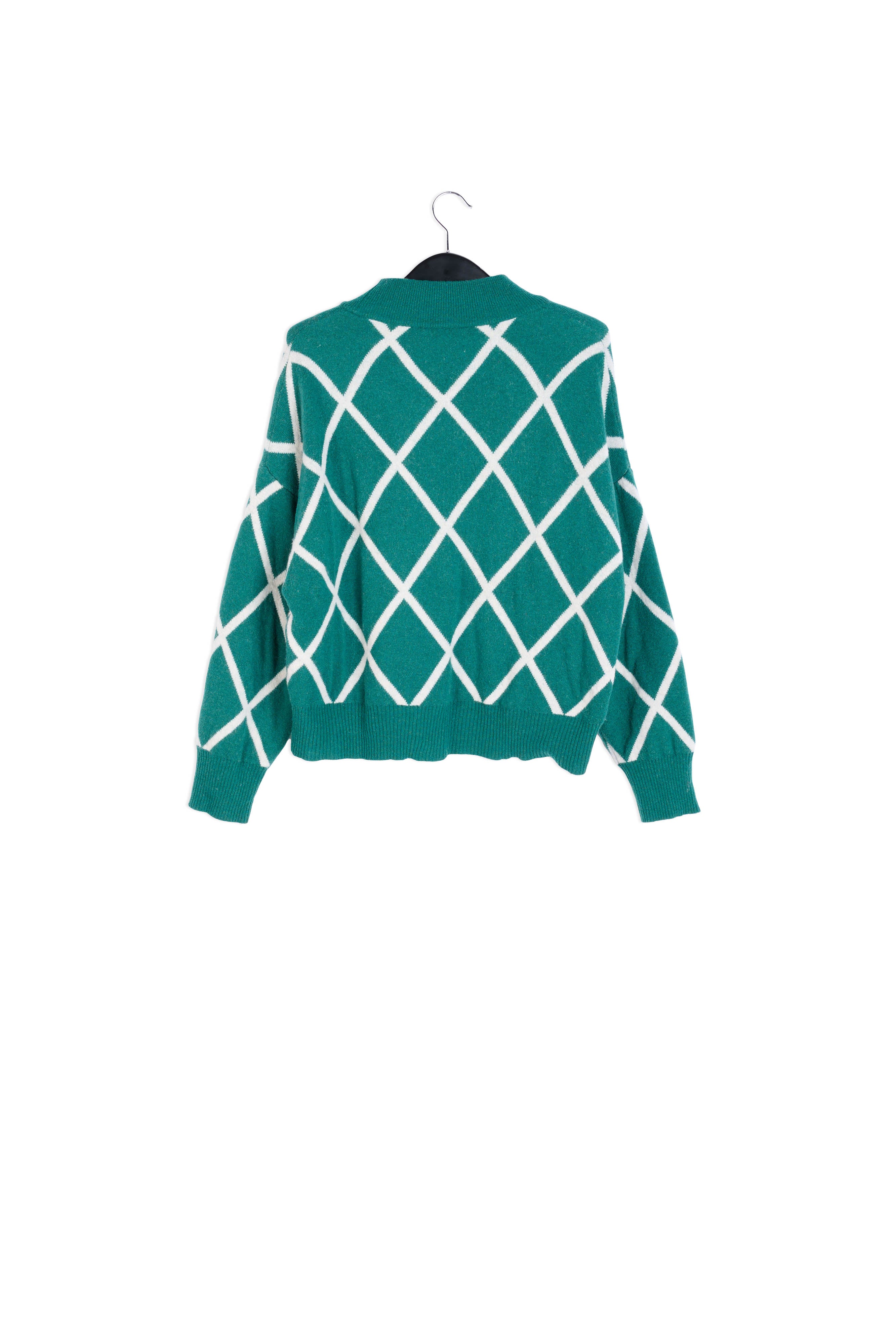 Bottle green diamond pattern knitted sweater RE—SSENTIEL | Essentiel second hand