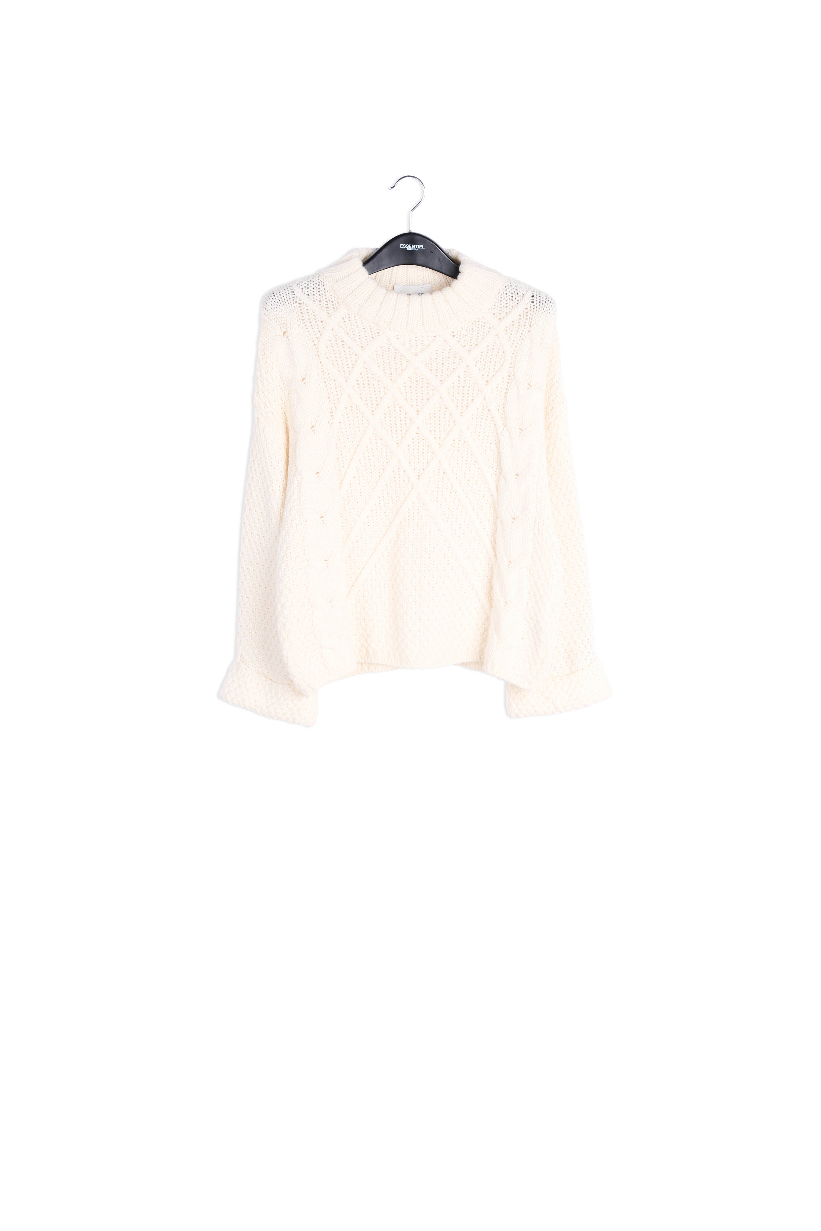 Oversized cable-knit wool blend sweater in off-white RE—SSENTIEL | Essentiel second hand