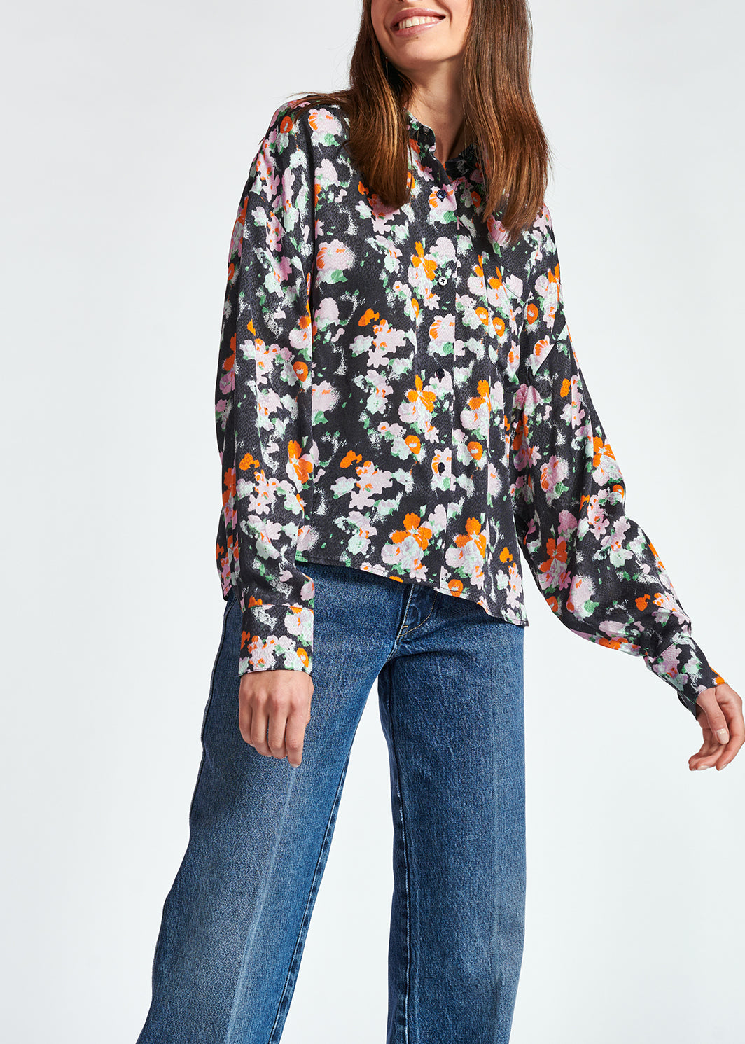 Chemise bleu foncé à fleurs RE—SSENTIEL | Essentiel second hand