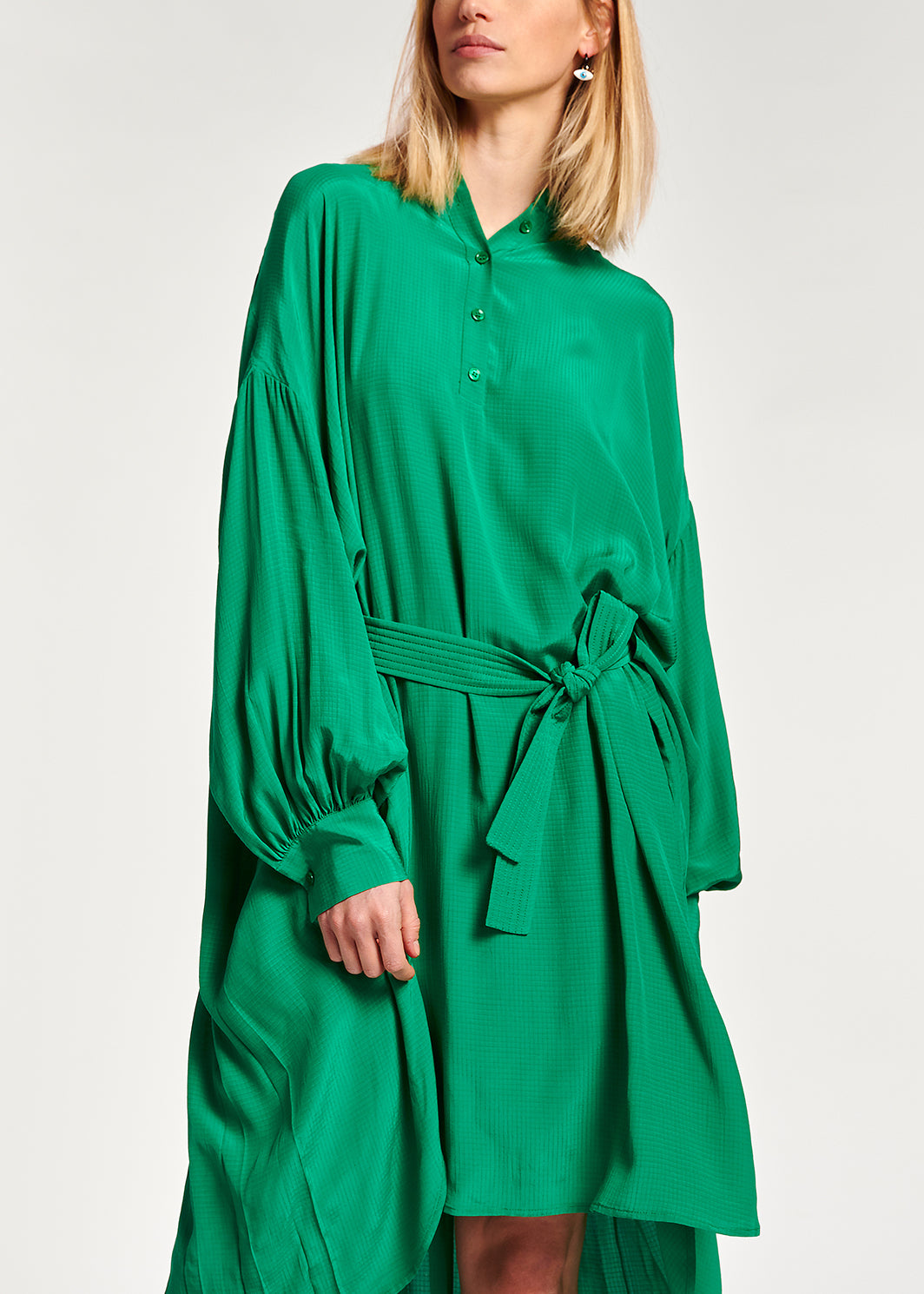 Green relaxed-fit shirt dress with plissé backside RE—SSENTIEL | Essentiel second hand