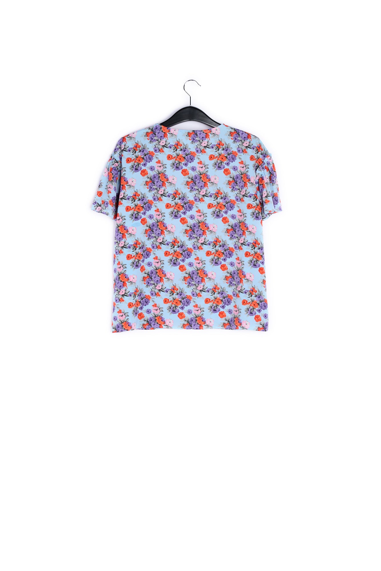 Light blue floral ruffle-sleeved top RE—SSENTIEL | Essentiel second hand