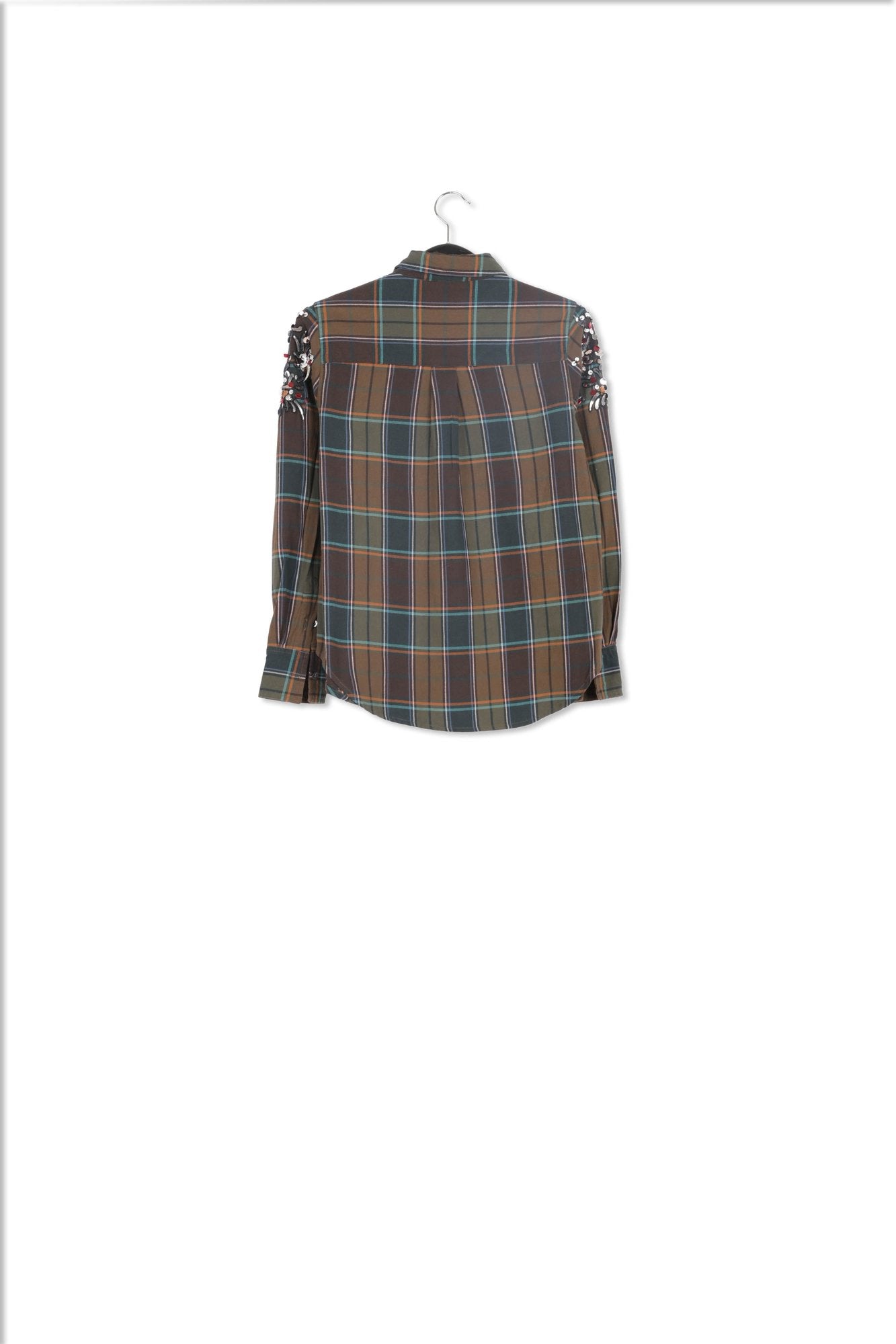 Chemise kaki à  carreaux et broderies RE—SSENTIEL | Essentiel second hand