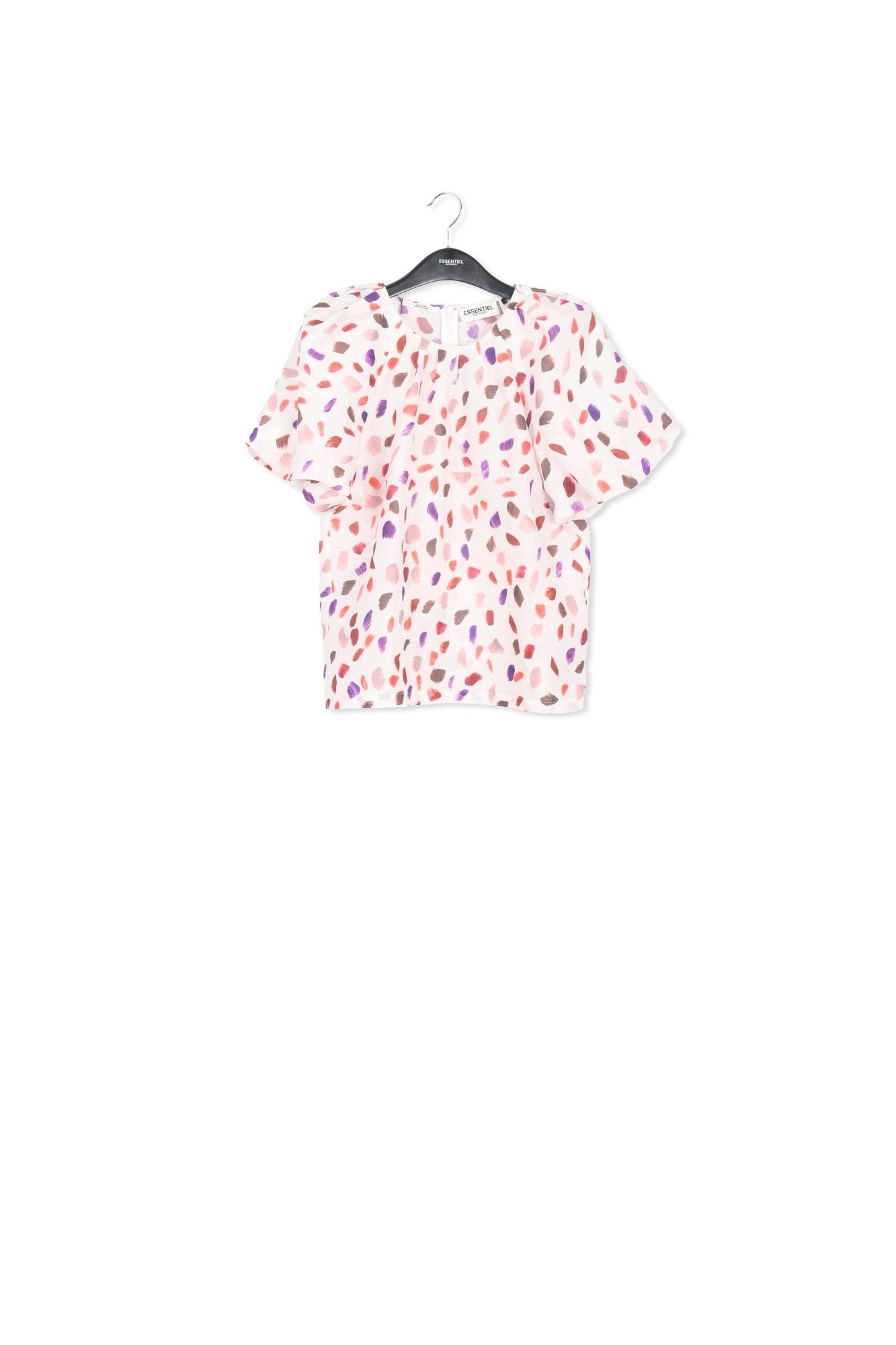 Off-white puffed-sleeve top with abstract print RE—SSENTIEL | Essentiel second hand