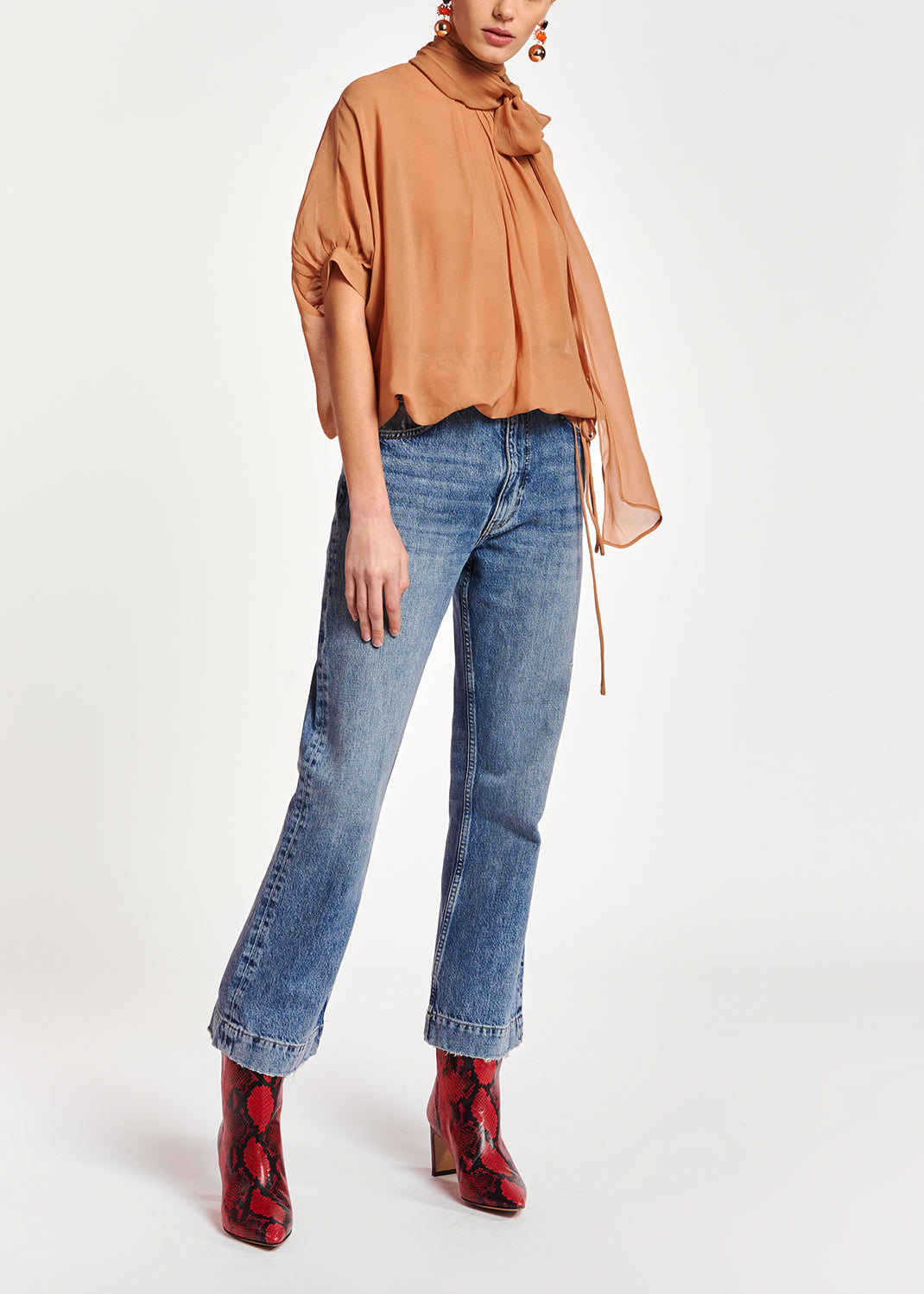 Tan voluminous sheer top RE—SSENTIEL | Essentiel second hand