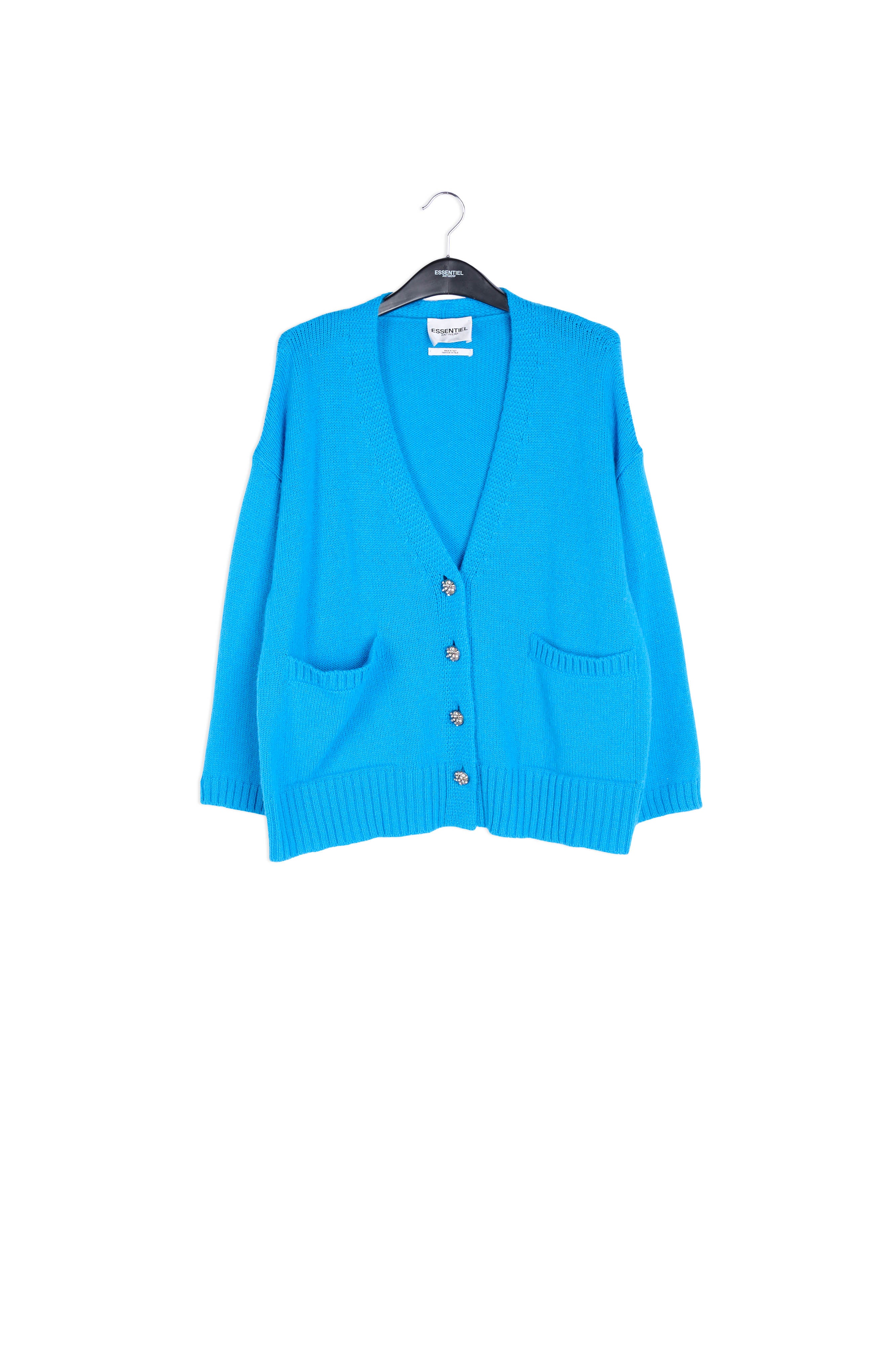 Blue oversized cardigan with rhinestone buttons RE—SSENTIEL | Essentiel second hand