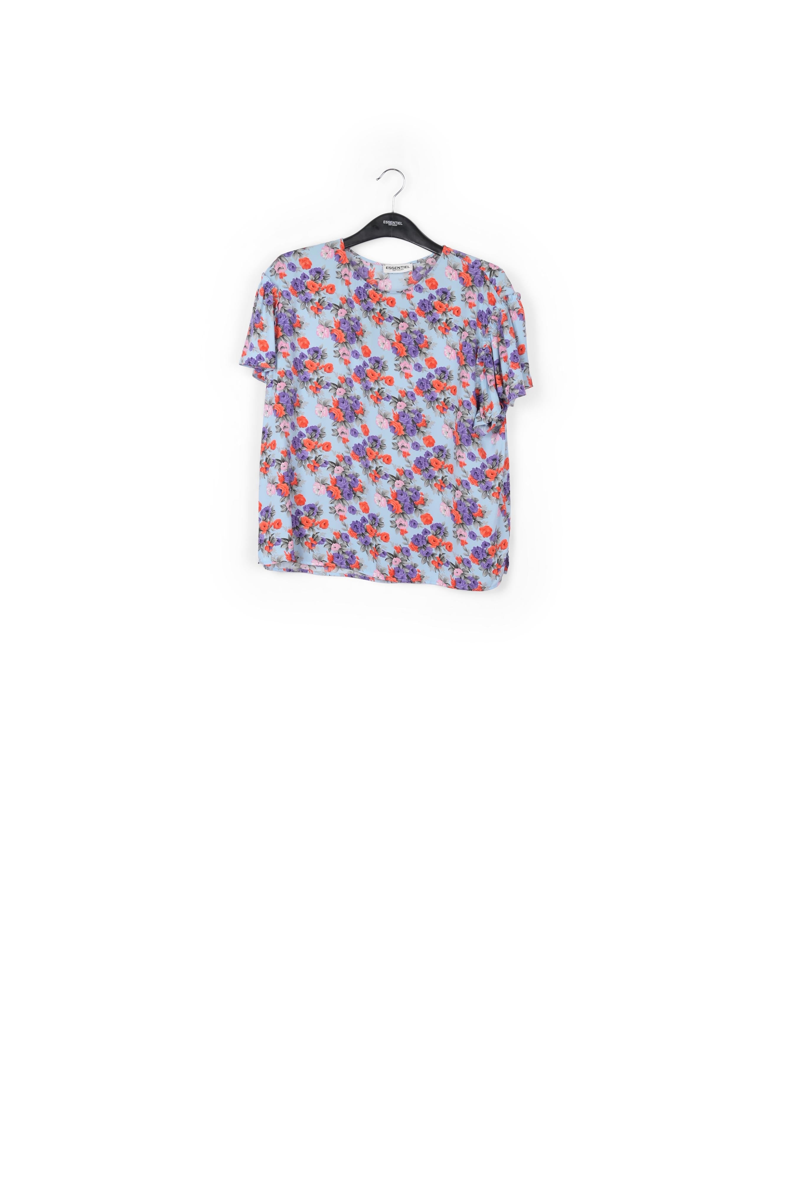 Light blue floral ruffle-sleeved top RE—SSENTIEL | Essentiel second hand