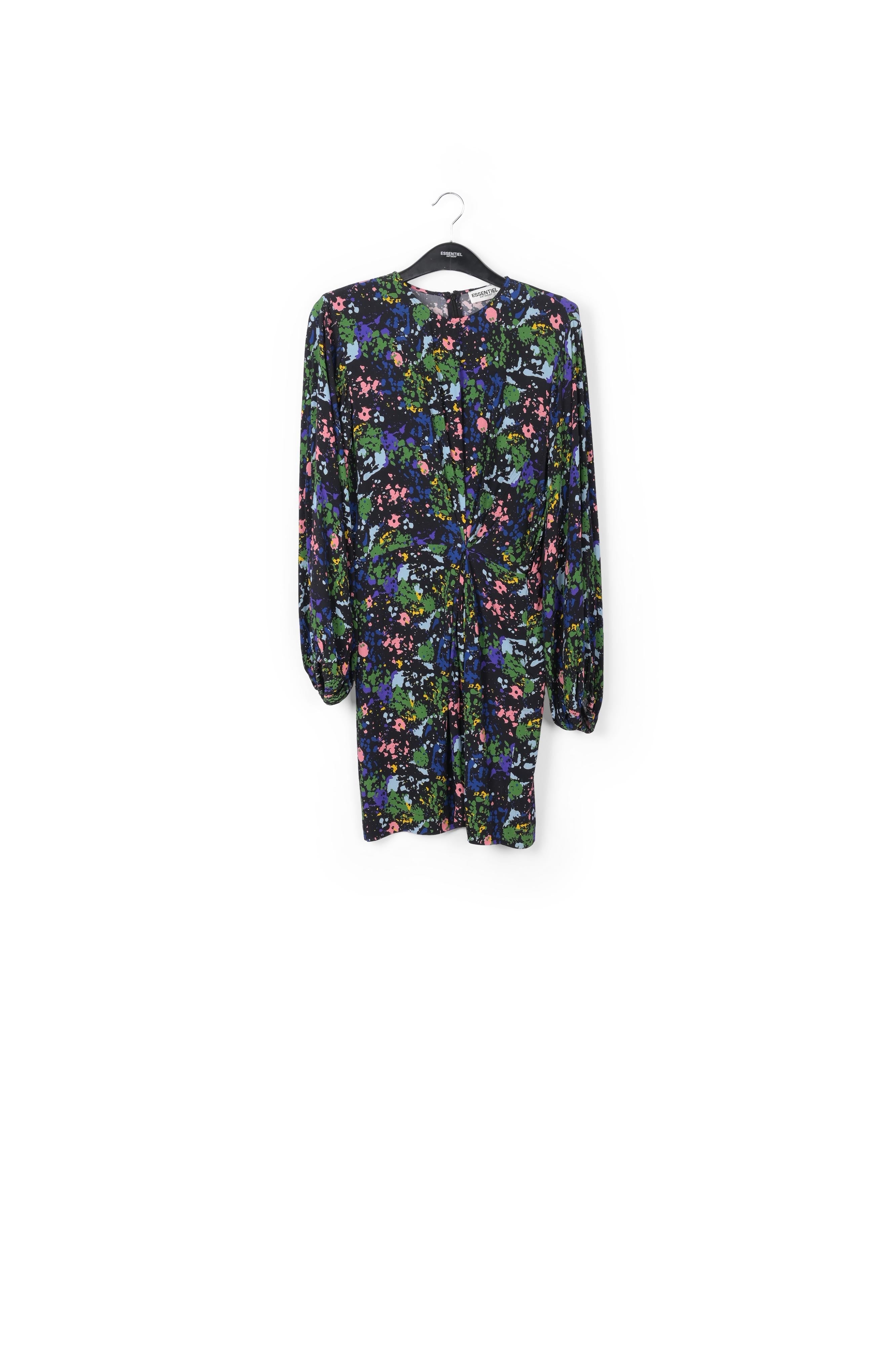 Mini-robe noire et bleue fleurie à taille cintrée RE—SSENTIEL | Essentiel second hand