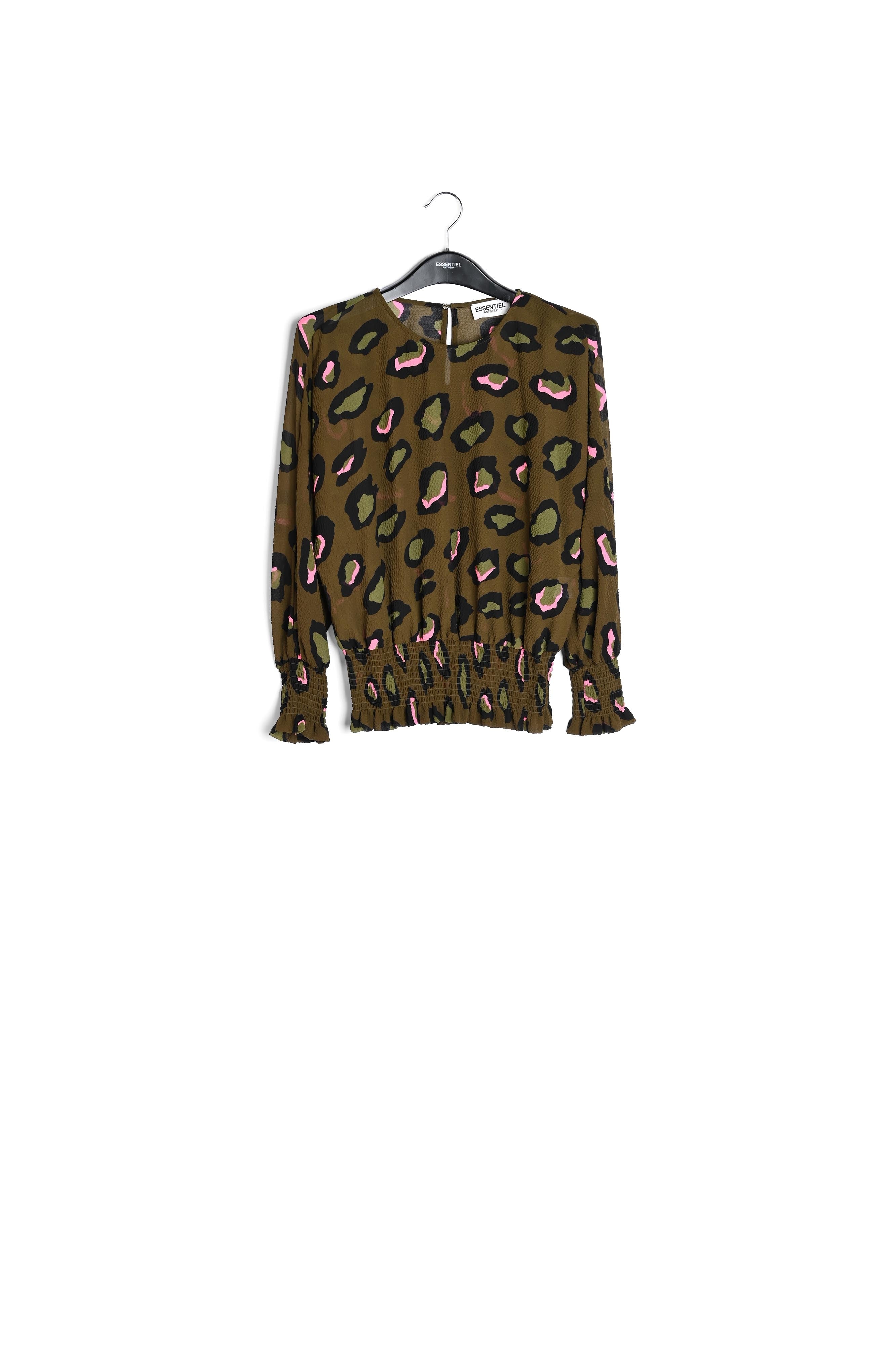 Kaki gesmokte top met luipaardprint RE—SSENTIEL | Essentiel second hand
