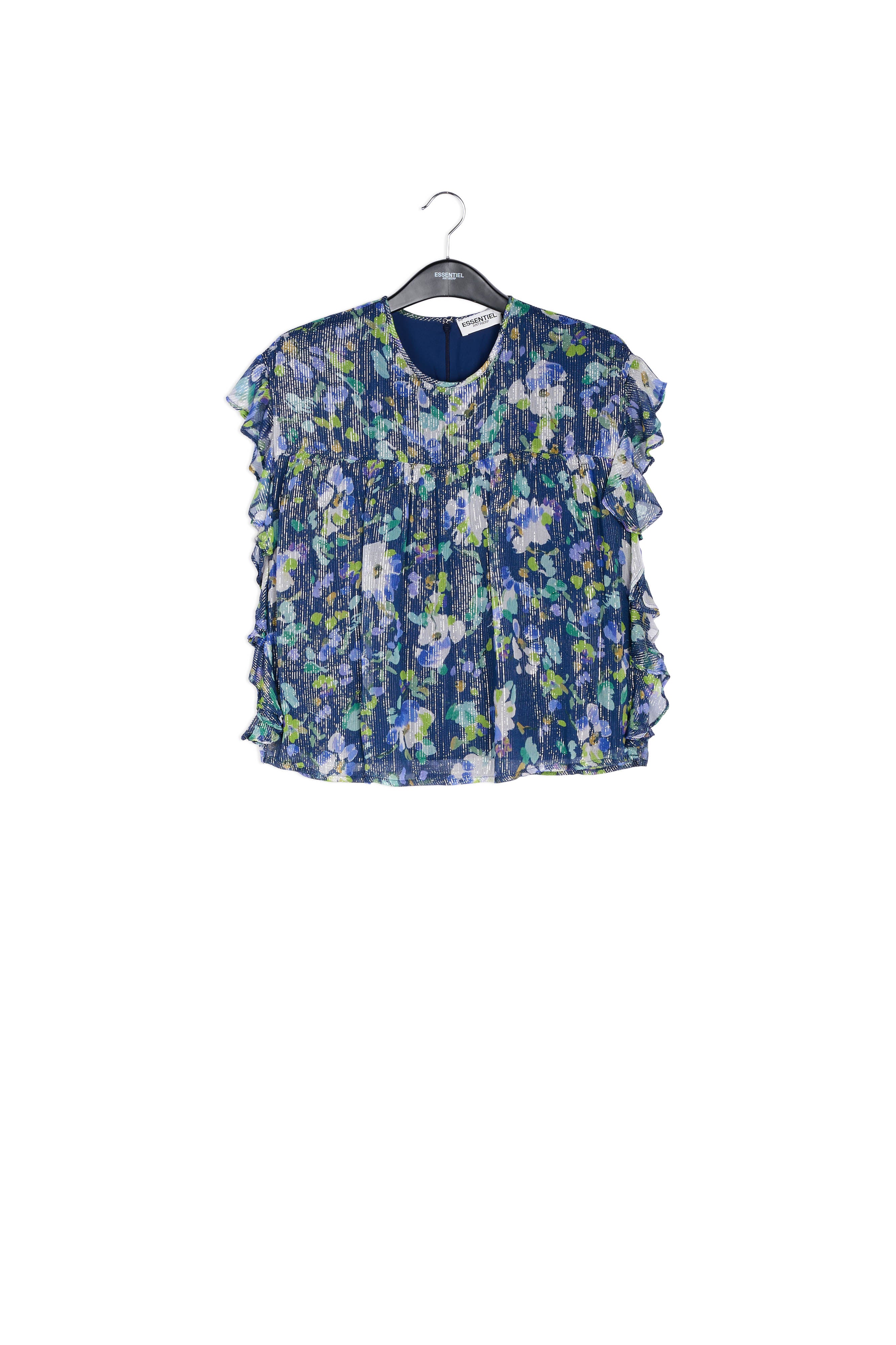 Top bleu foncé à imprimé floral RE—SSENTIEL | Essentiel second hand