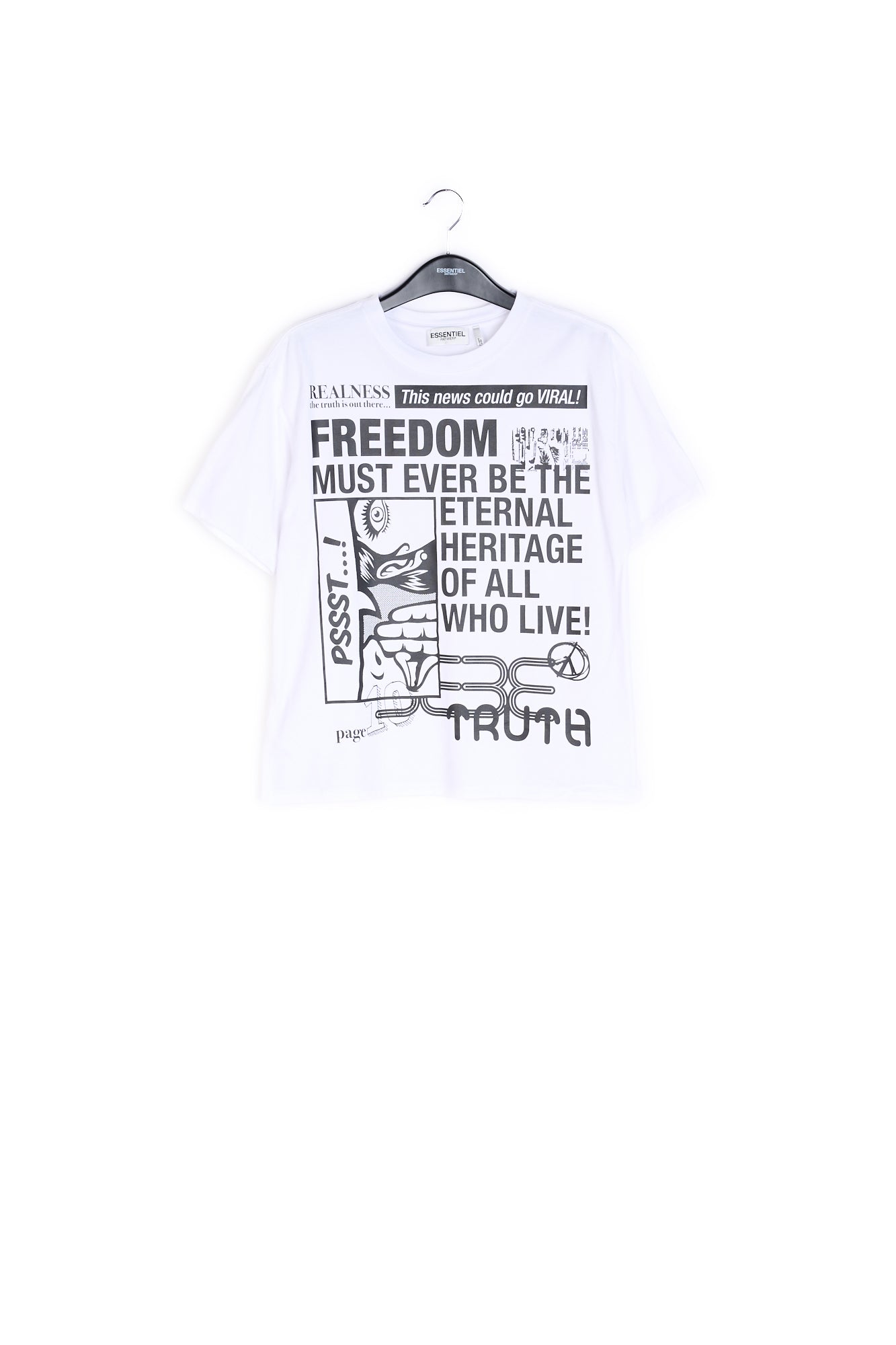 White 'news'-print cotton t-shirt RE—SSENTIEL | Essentiel second hand