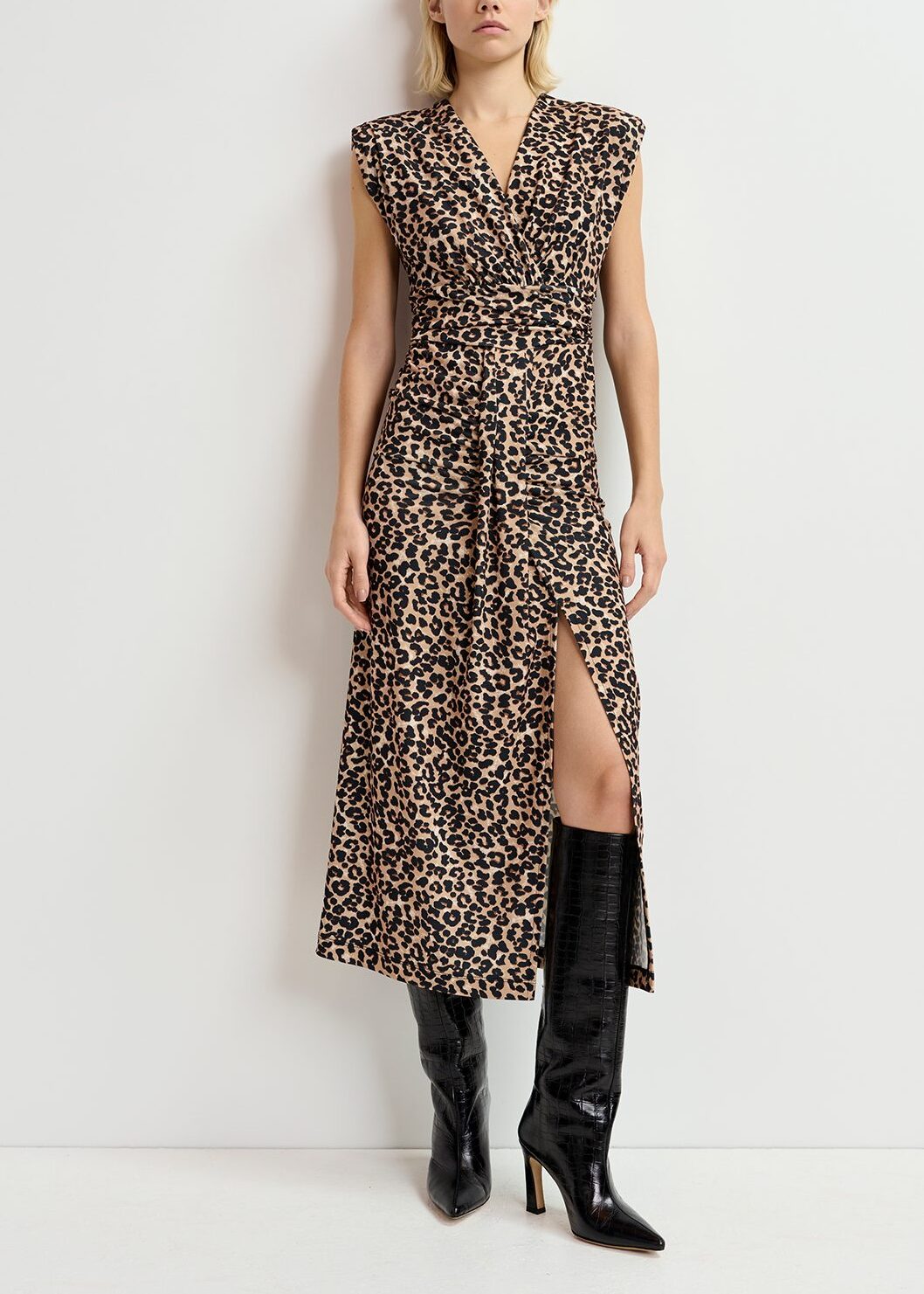 Robe mi-longue brune en jersey à imprimé léopard RE—SSENTIEL | Essentiel second hand