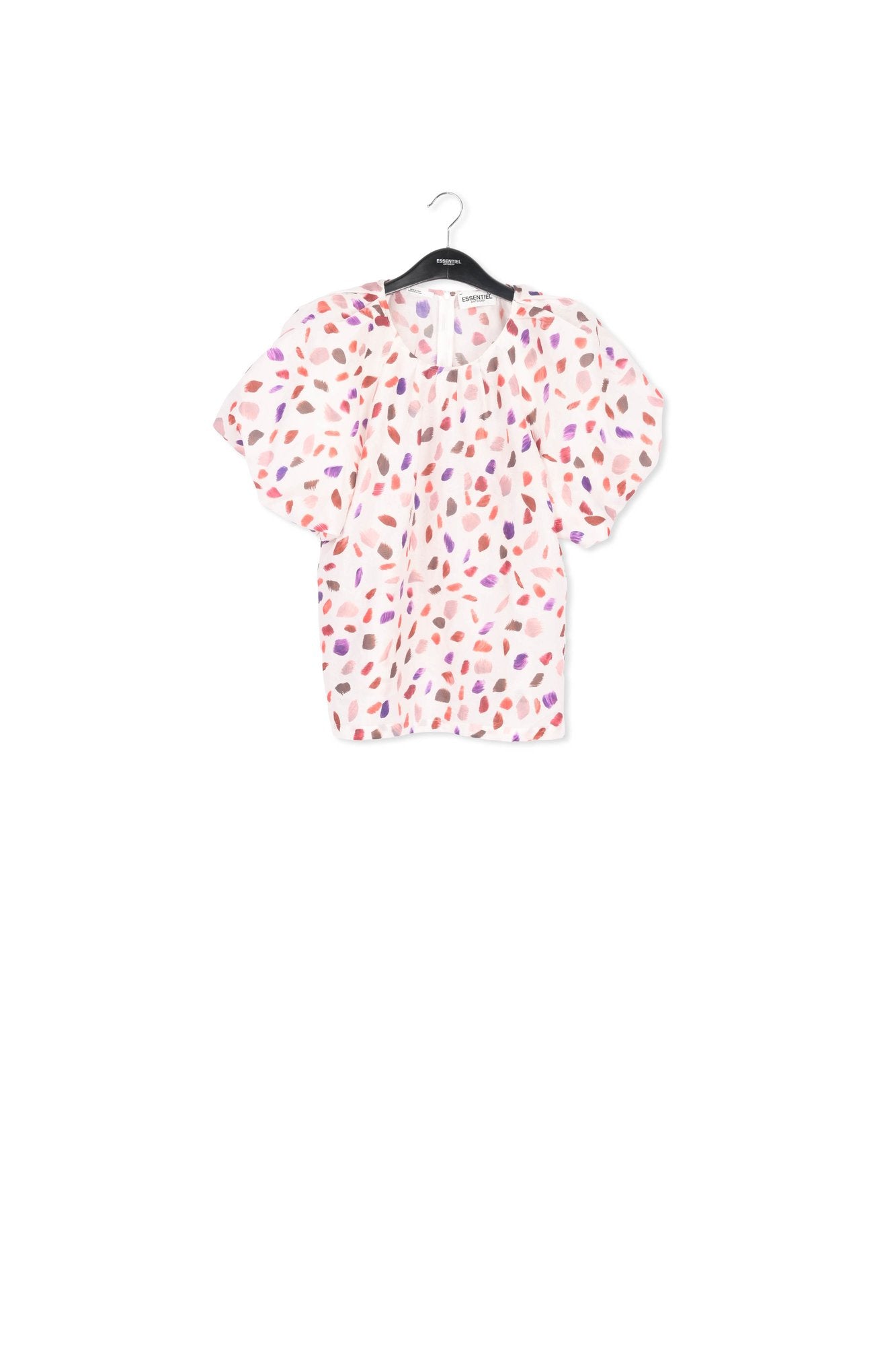 Off-white puffed-sleeve top with abstract print RE—SSENTIEL | Essentiel second hand