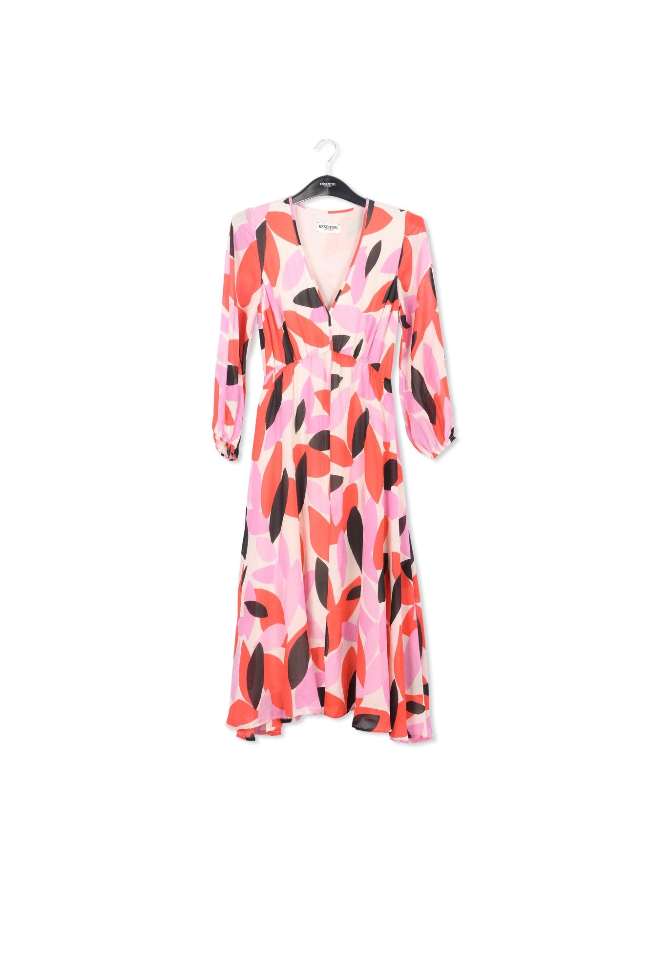 Off-white, red and pink abstract print midi-length dress RE—SSENTIEL | Essentiel second hand