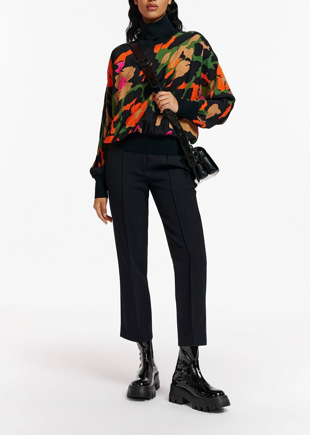 Black abstract-print top with rib-knitted trims RE—SSENTIEL | Essentiel second hand