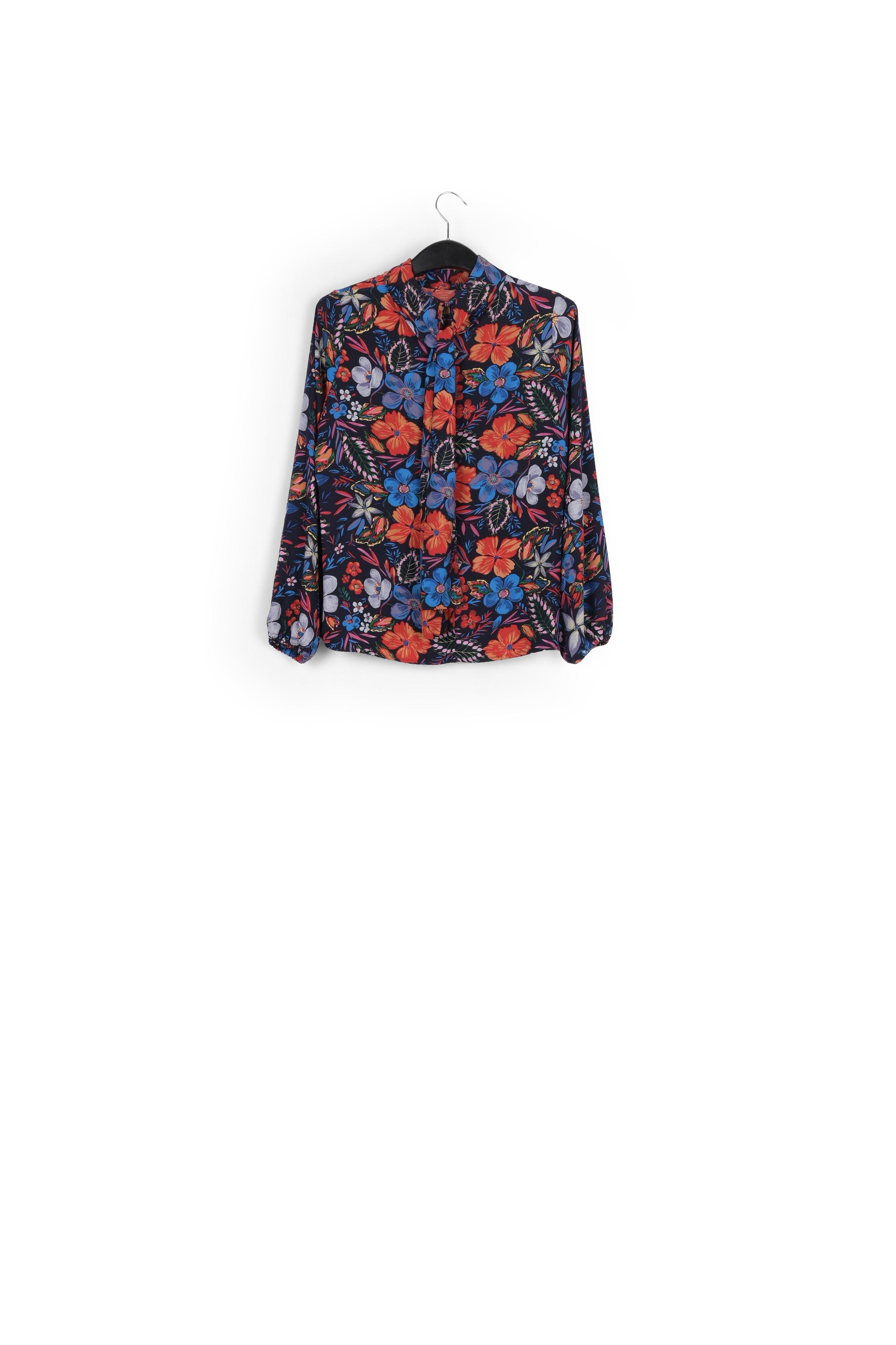 Dark blue floral pussy bow shirt RE—SSENTIEL | Essentiel second hand