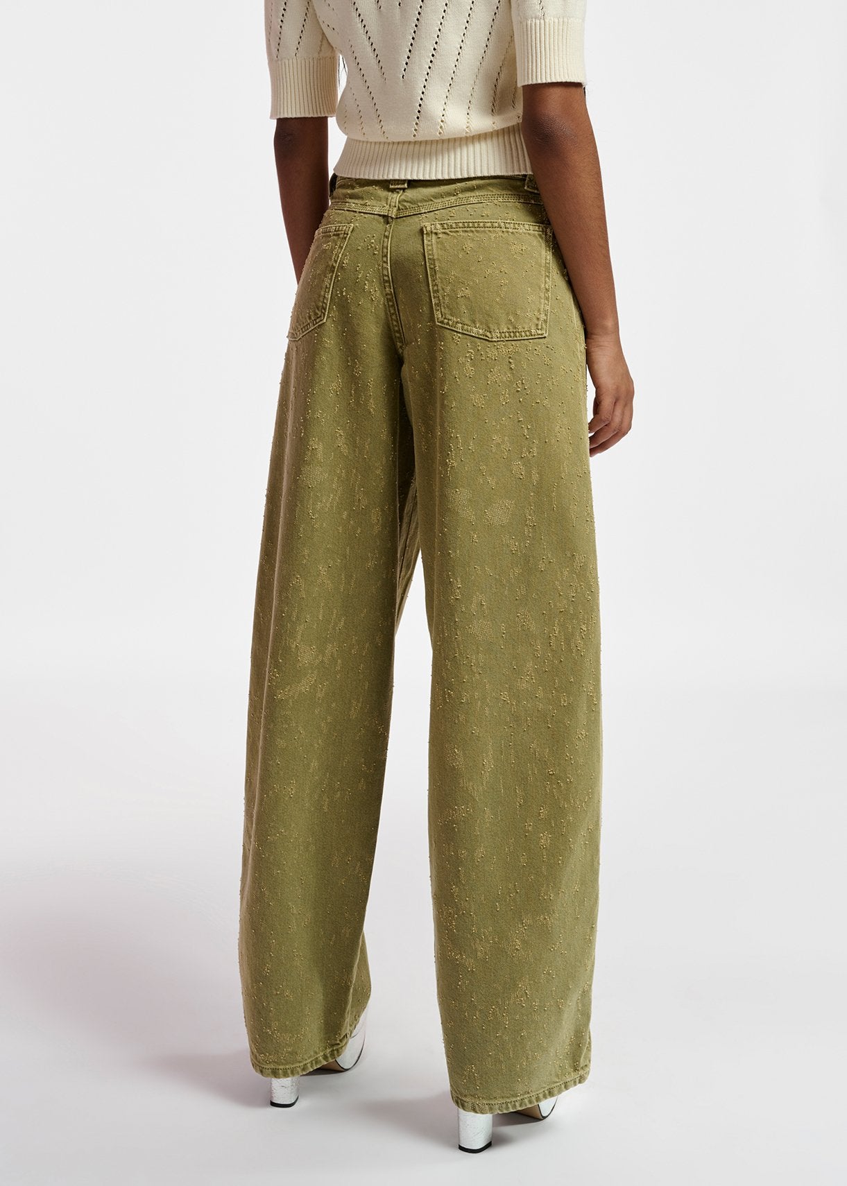 Khaki denim distressed wide-leg jeans RE—SSENTIEL | Essentiel second hand