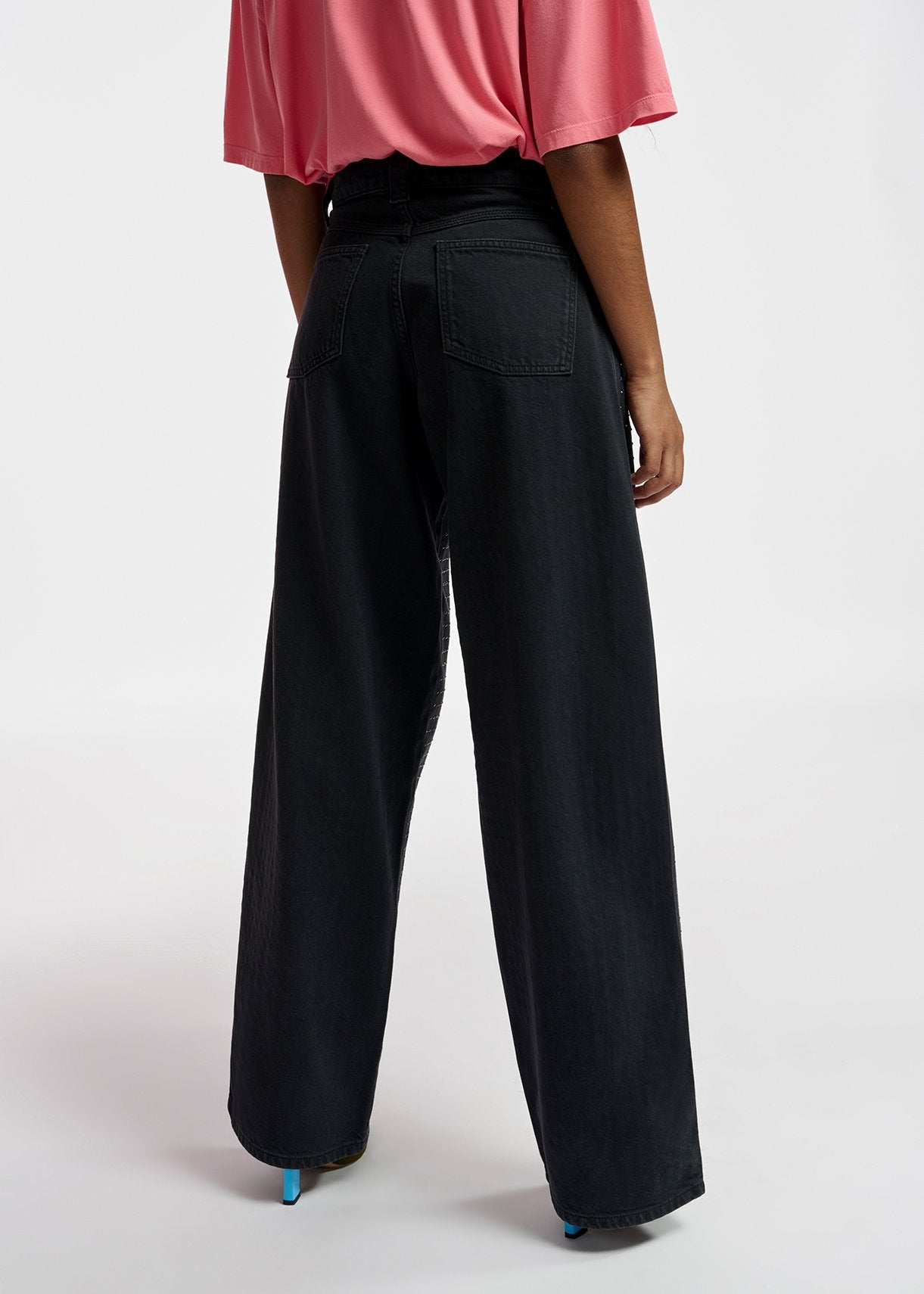 Black rhinestone-embellished wide-leg jeans RE—SSENTIEL | Essentiel second hand
