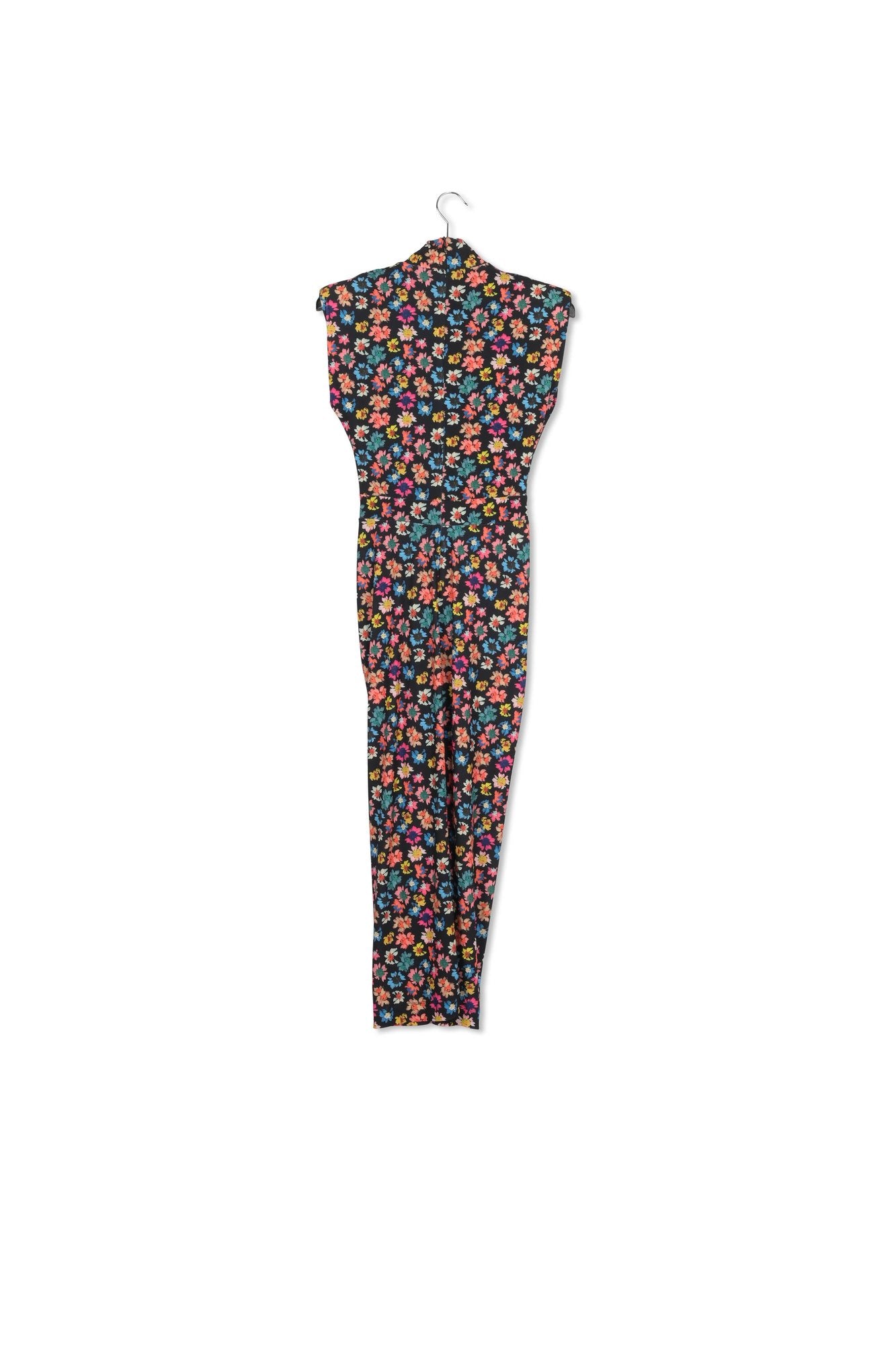 Black stretch-jersey midi dress with multicolor floral print RE—SSENTIEL | Essentiel second hand