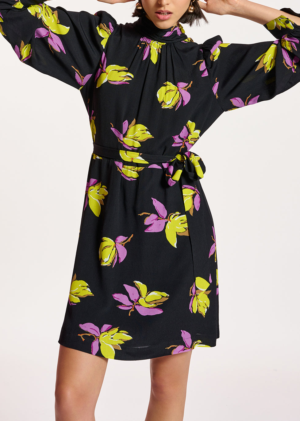 Black floral-printed mini dress RE—SSENTIEL | Essentiel second hand