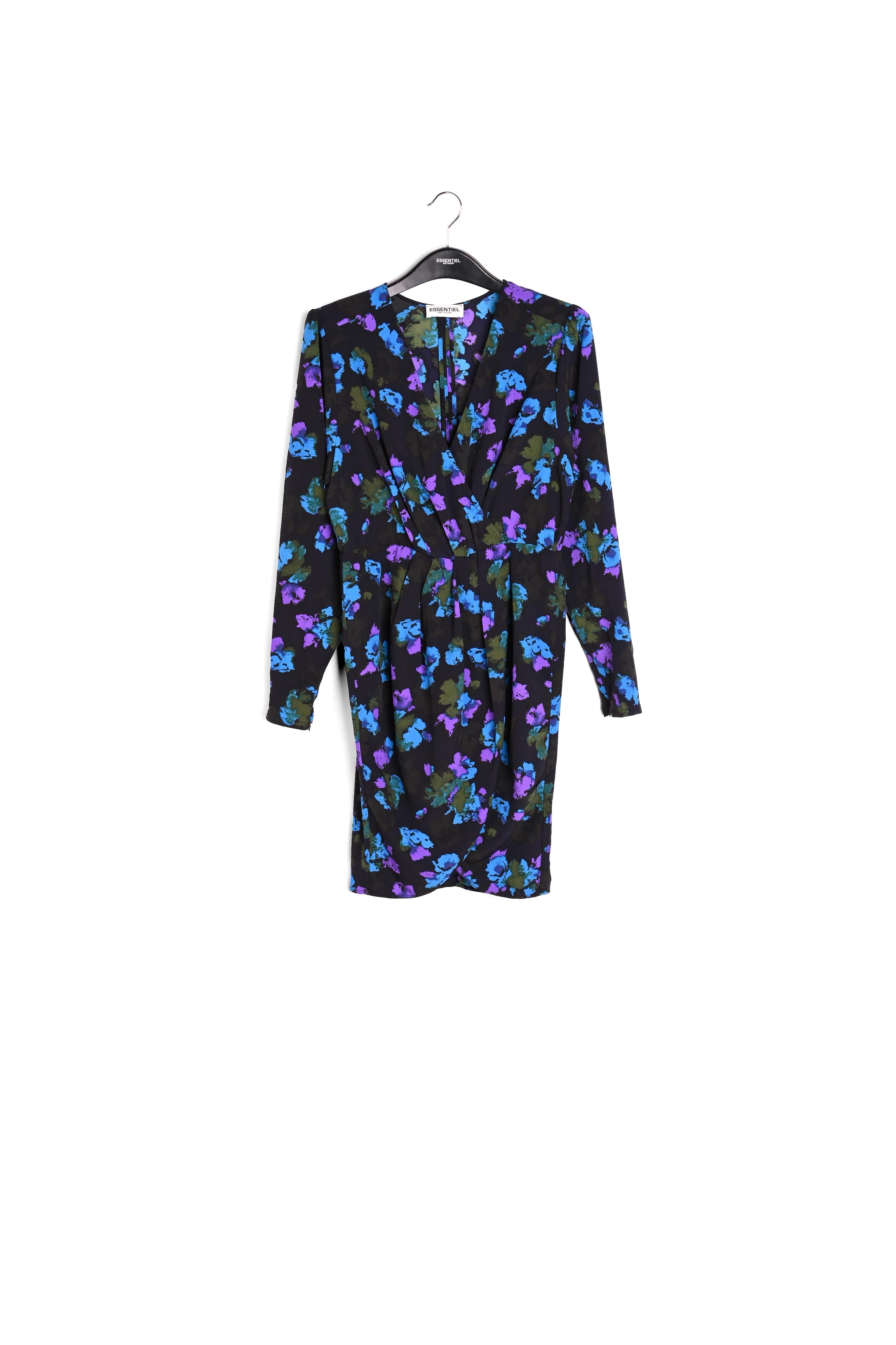 Zwarte en rode midi-jurk met wikkeleffect RE—SSENTIEL | Essentiel second hand