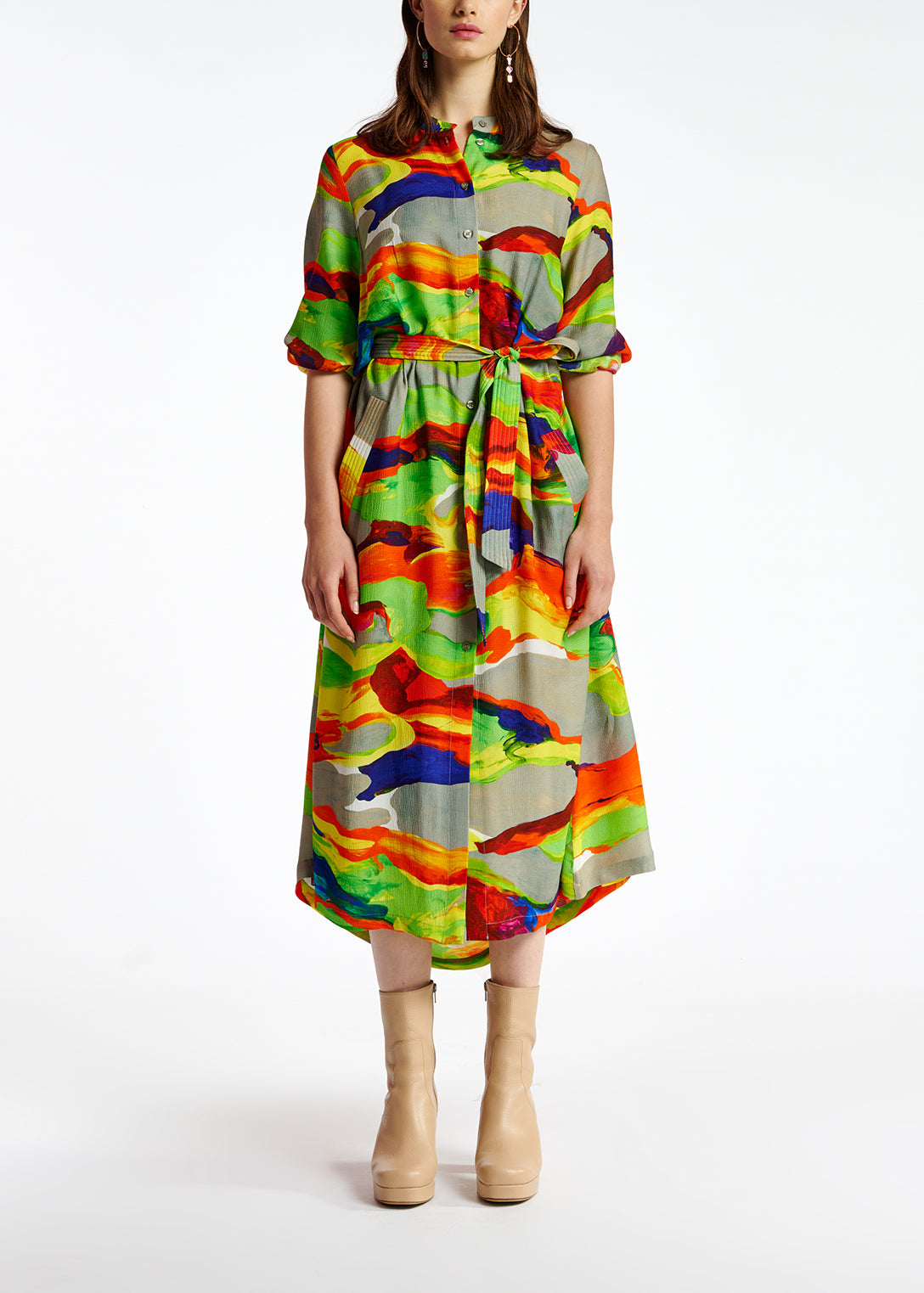 Robe chemise midi à traits de brosse RE—SSENTIEL | Essentiel second hand