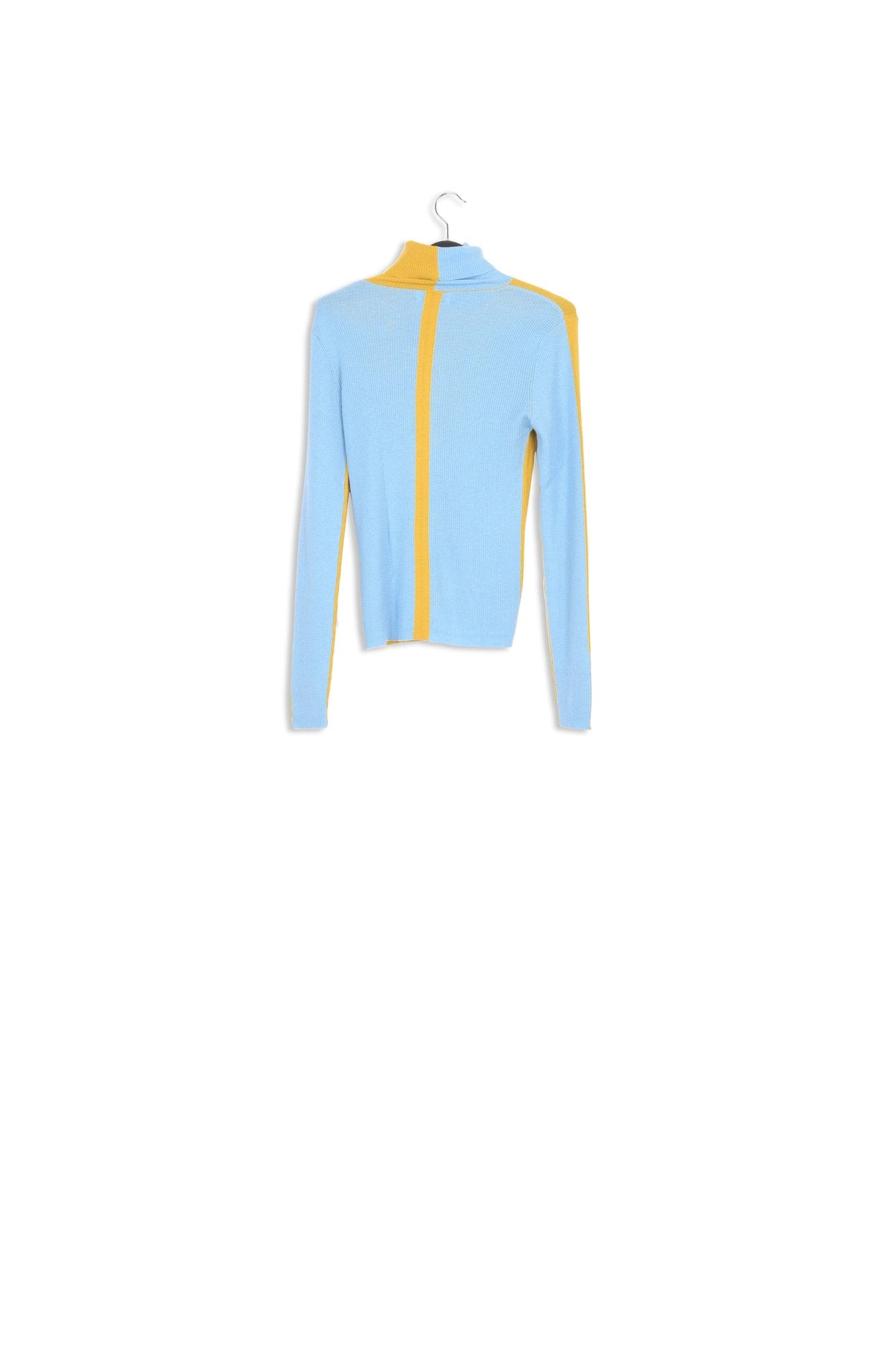 Pull à col roulé en tricot bicolore ocre et bleu RE—SSENTIEL | Essentiel second hand