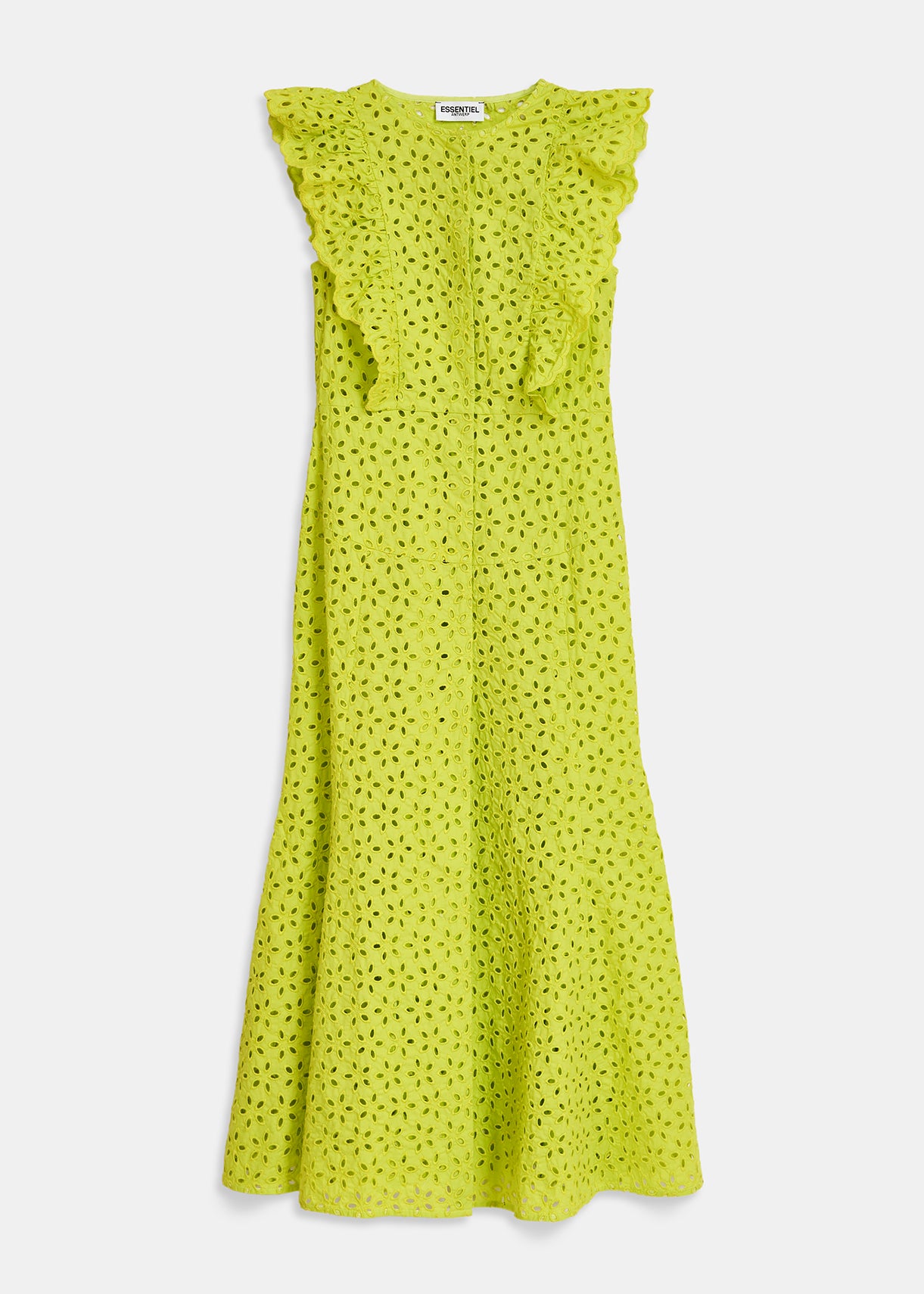 Lime green broderie anglaise cotton maxi dress RE—SSENTIEL | Essentiel second hand