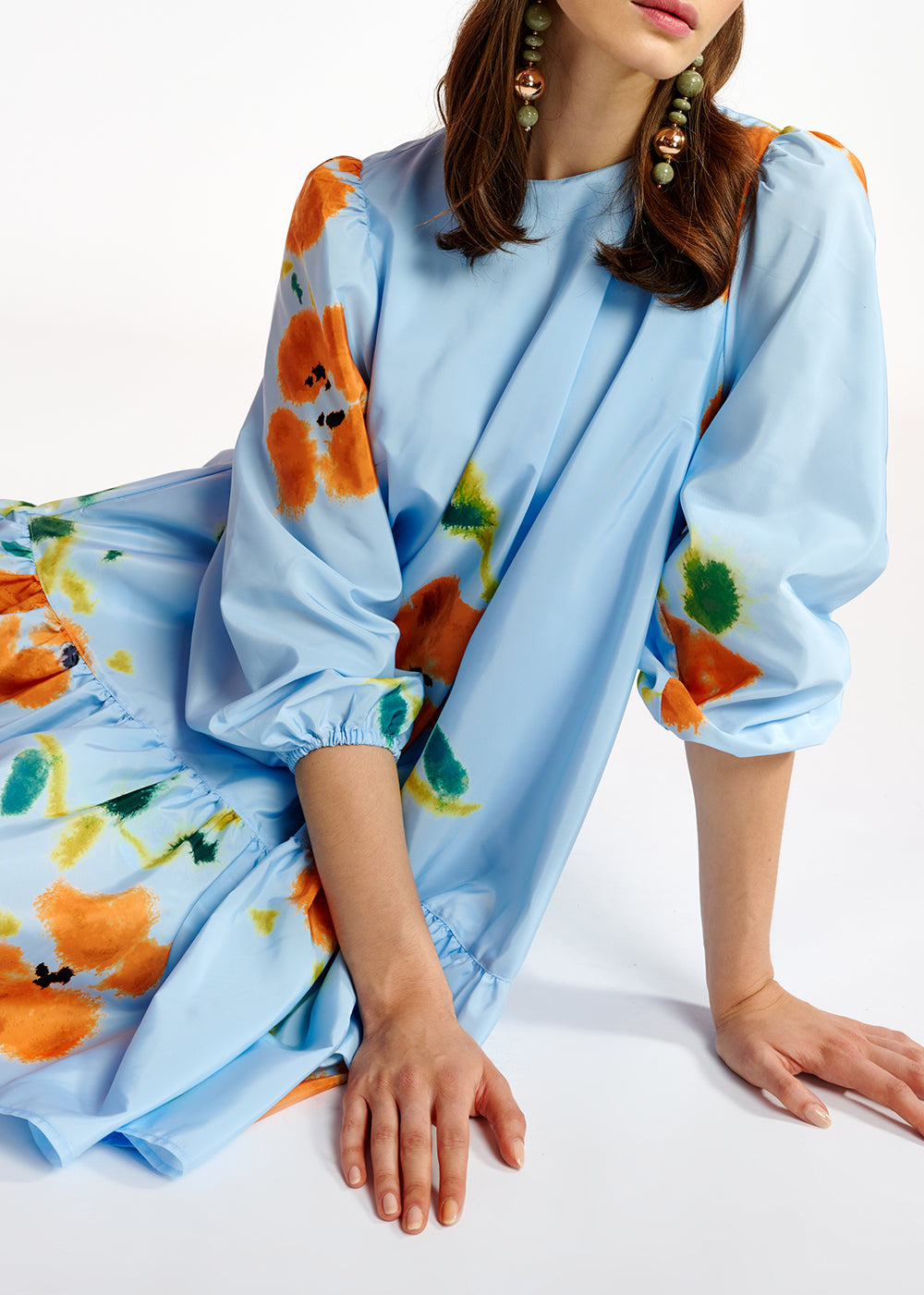 Blue floral print oversized mini dress RE—SSENTIEL | Essentiel second hand