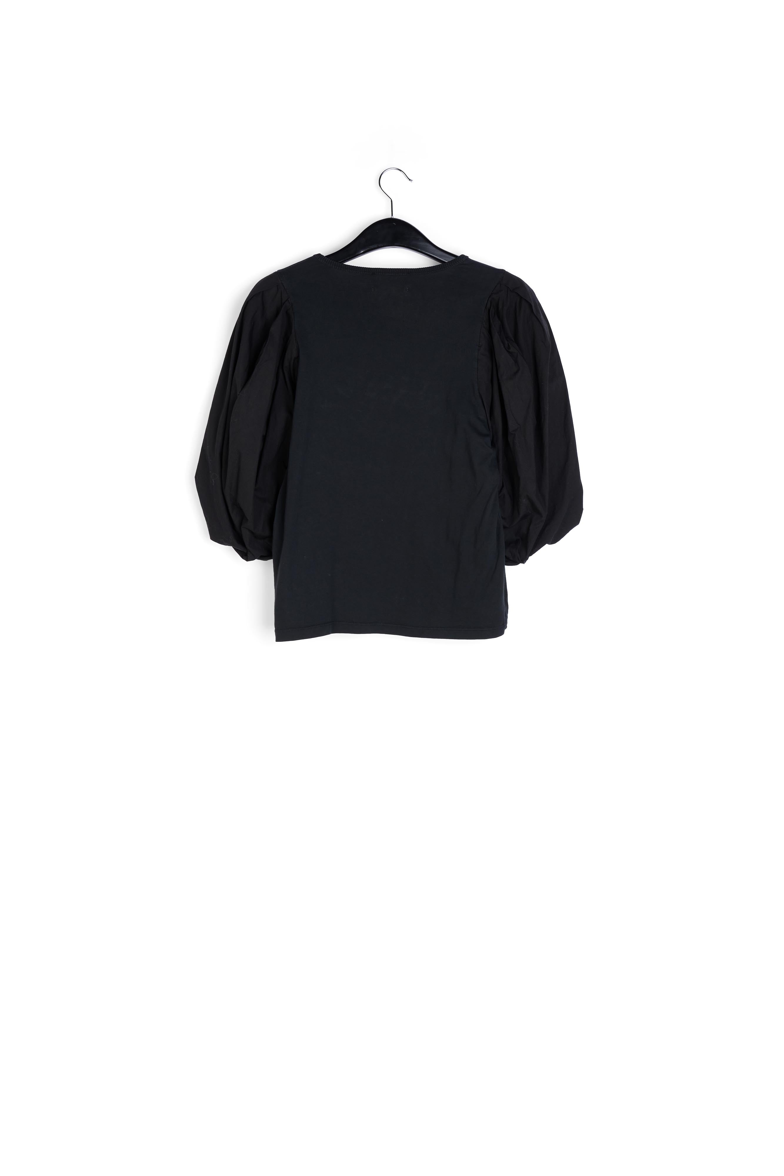 Black jersey T-shirt with cotton-poplin sleeves RE—SSENTIEL | Essentiel second hand