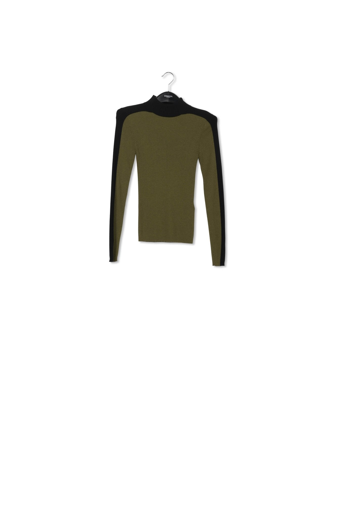 Pull à col roulé bicolore kaki et noir RE—SSENTIEL | Essentiel second hand