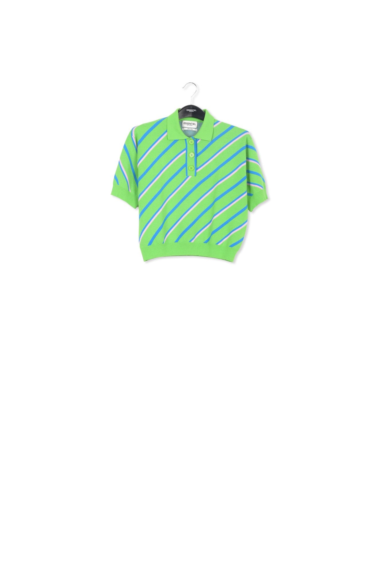 Green, blue and lilac striped knitted polo top RE—SSENTIEL | Essentiel second hand