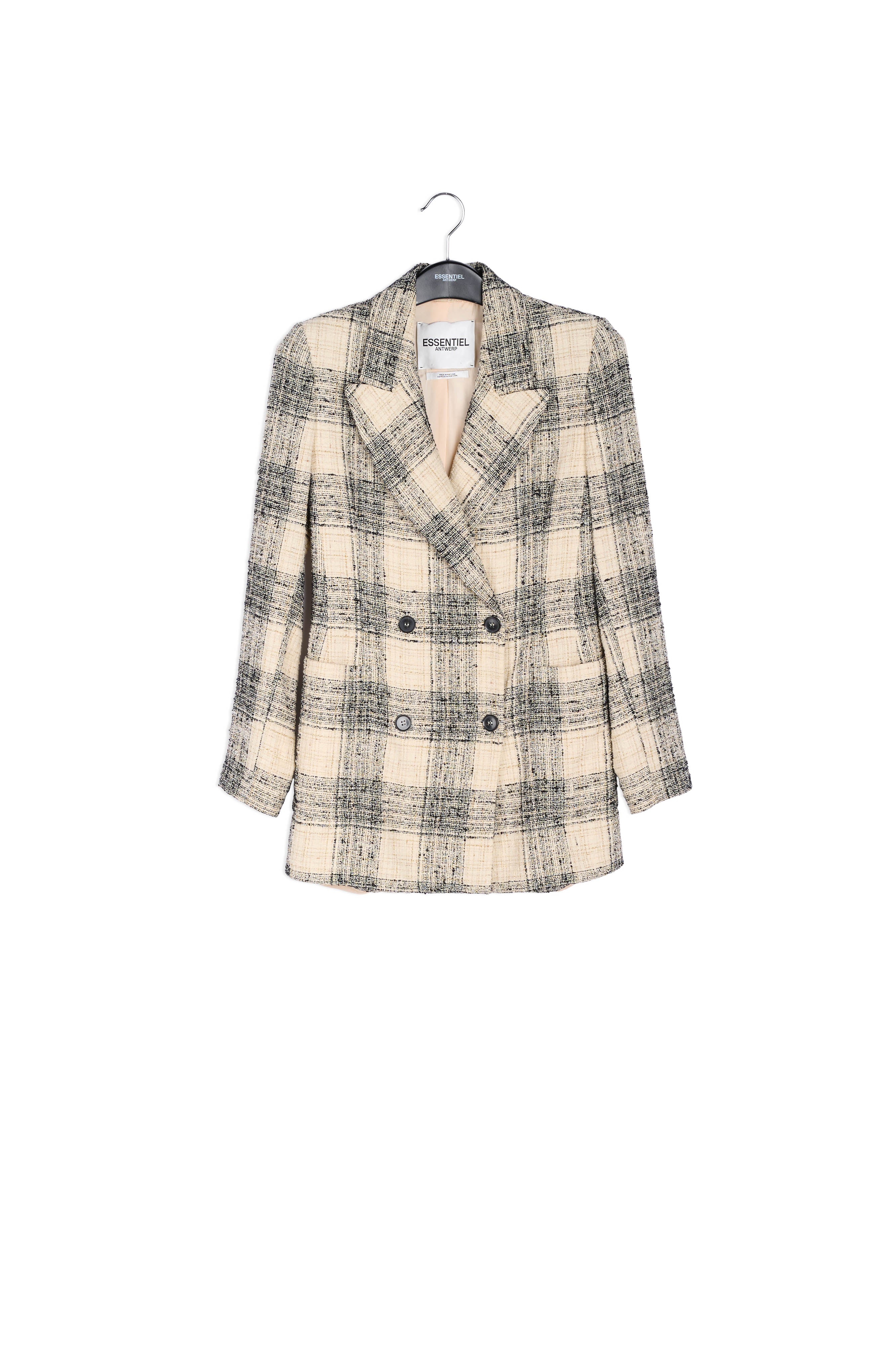 Off-white oversized checked tweed blazer RE—SSENTIEL | Essentiel second hand